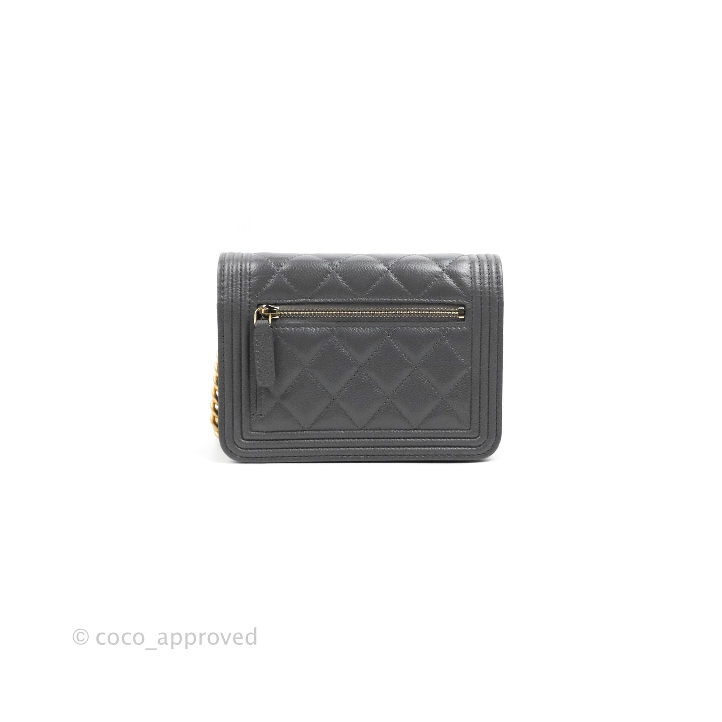 Chanel Quilted Mini Boy Wallet on Chain WOC Dark Grey Caviar Aged Gold Hardware