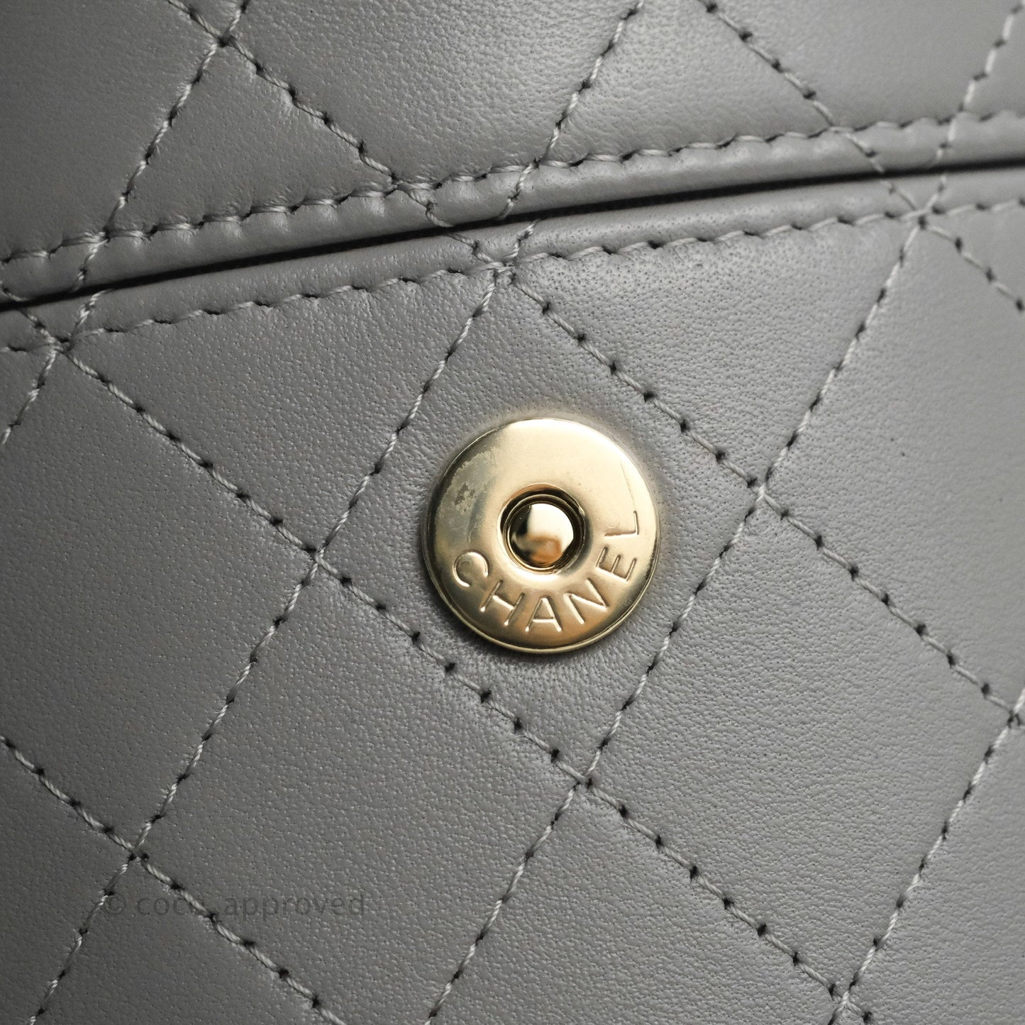 Chanel Quilted Round Vanity Clutch With Chain Grey Lambskin Gold Hardware