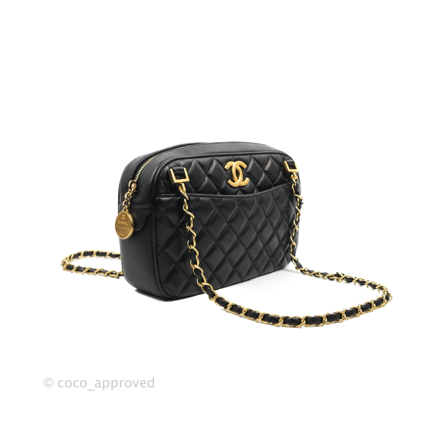 Chanel Quilted Camera Case Bag Black Lambskin Aged Gold Hardware