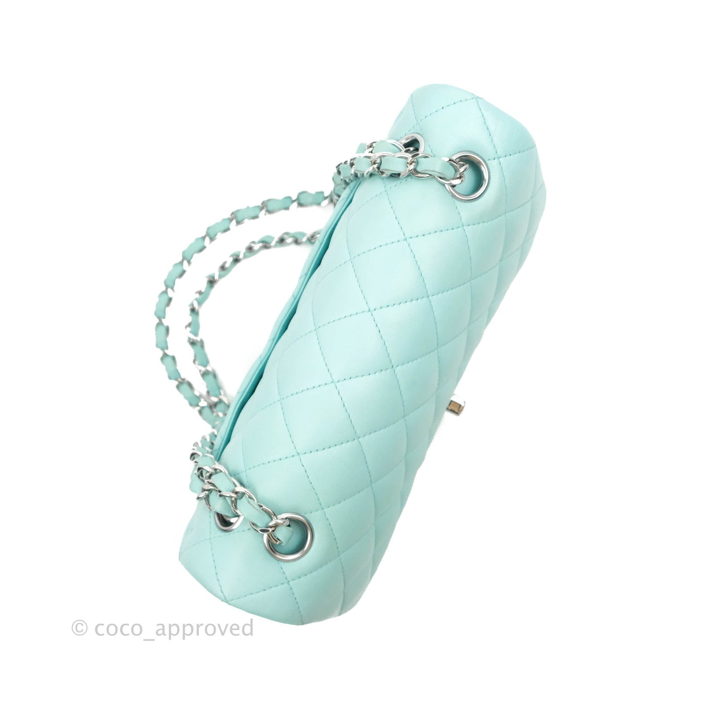Chanel Small Classic Quilted Flap Tiffany Blue Lambskin Silver Hardware