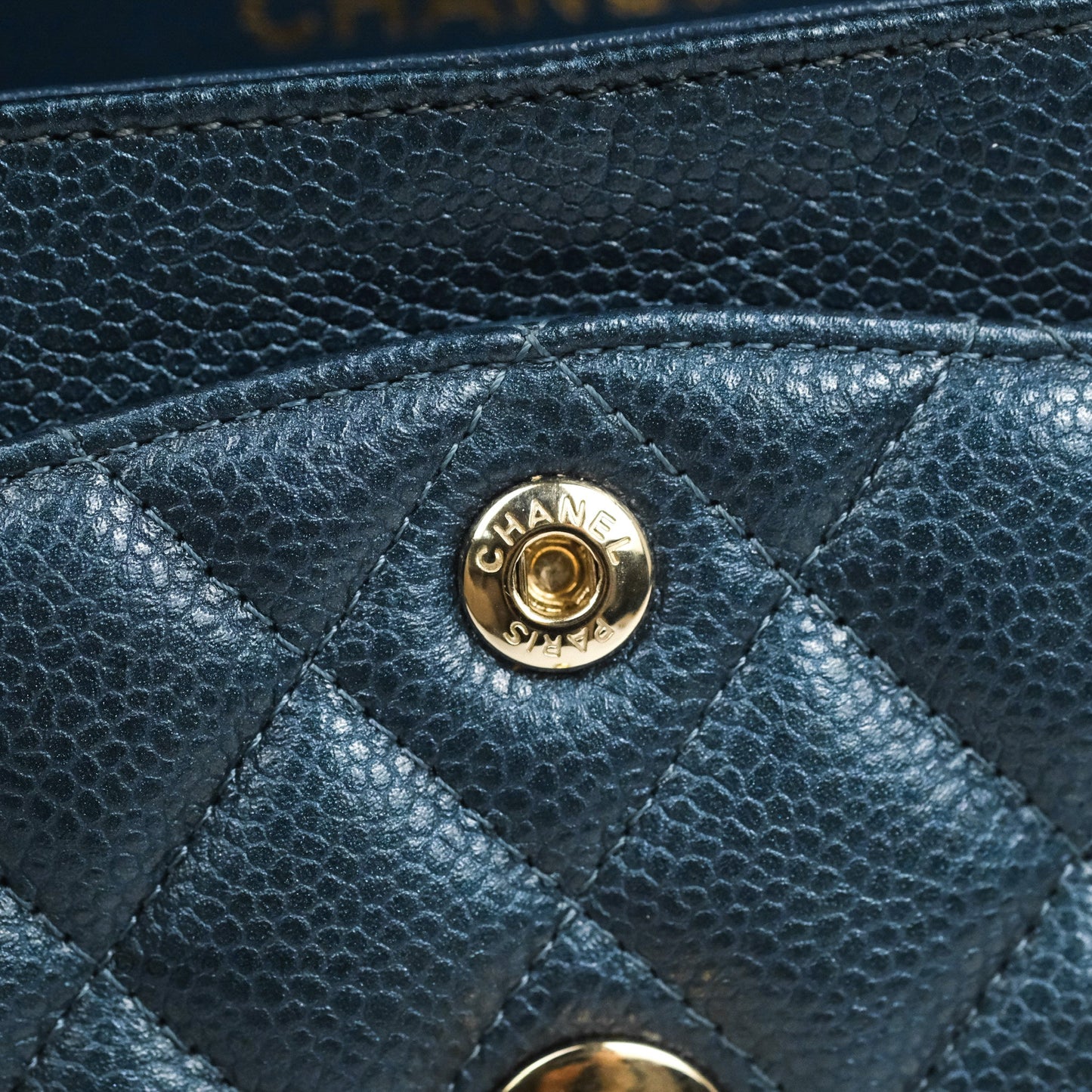 Chanel Small Classic Flap Quilted Iridescent Navy Caviar Gold Hardware 18S