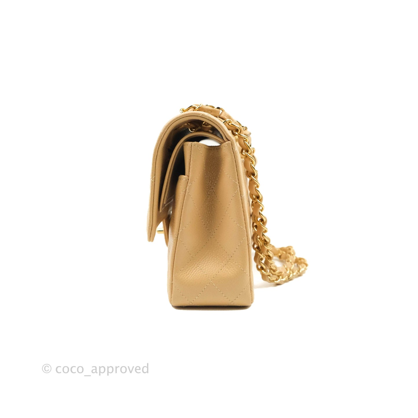 Chanel Classic M/L Medium Flap Quilted Beige Caviar Gold Hardware