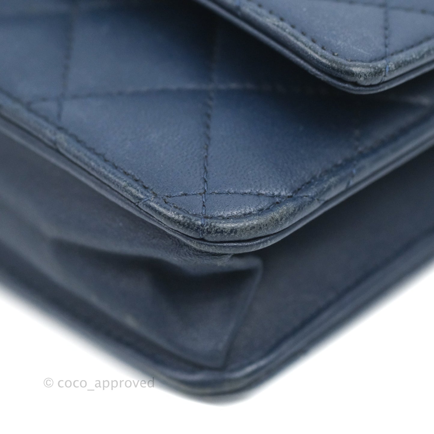Chanel Quilted Classic Wallet on Chain WOC Navy Lambskin Silver Hardware