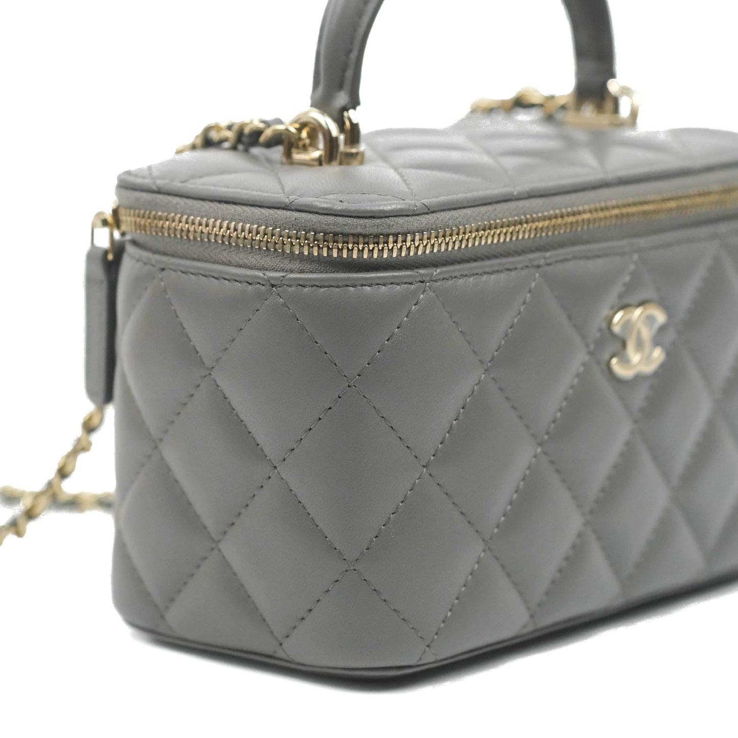 Chanel Vanity Rectangular Top Handle Grey Lambskin Gold Hardware