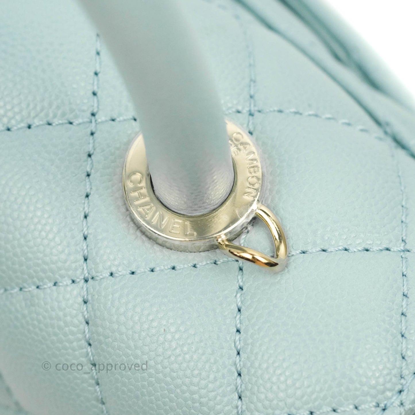 Chanel Small Coco Handle Quilted Light Blue Caviar Gold Hardware