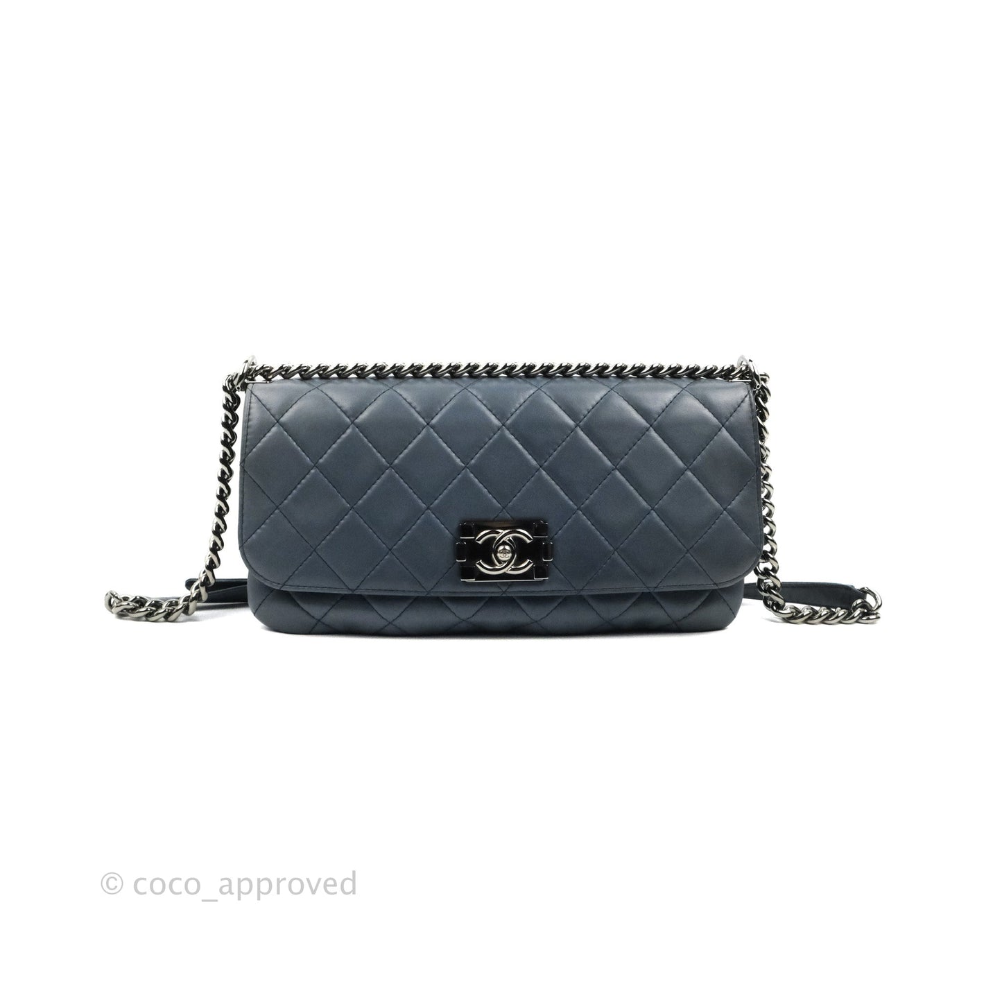 Chanel Boy Clutch With Chain Lambskin Dark Silver Hardware