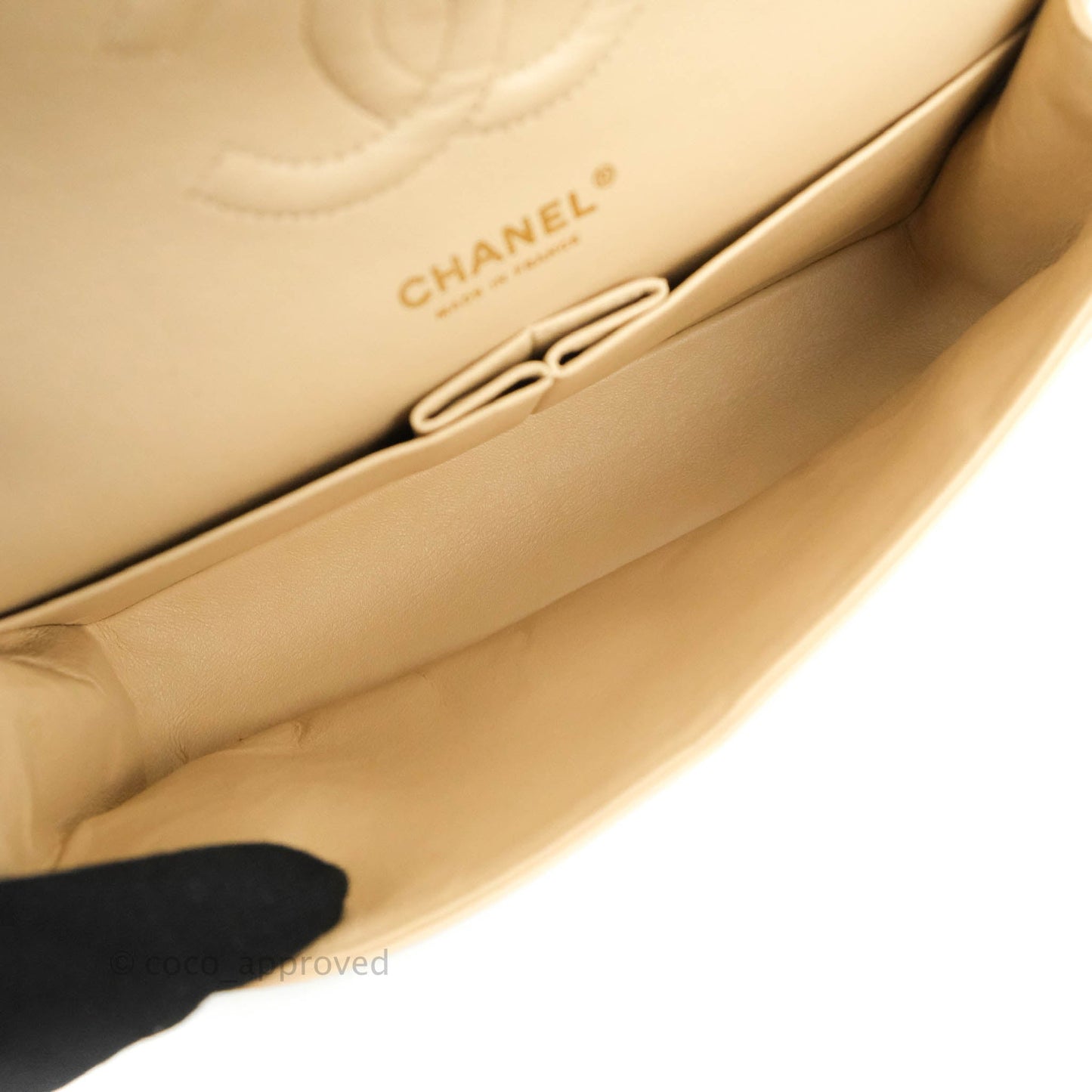 Chanel Classic M/L Medium Flap Quilted Beige Caviar Gold Hardware