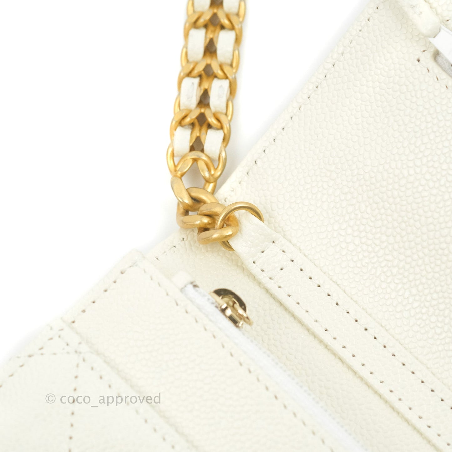 Chanel Quilted Wallet On Chain WOC Melody Ivory White Caviar Gold Hardware