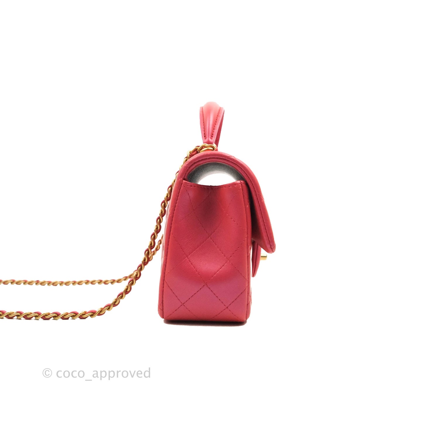 Chanel Top Handle Mini Rectangular Flap Bag Iridescent Red Lambskin Gold Hardware