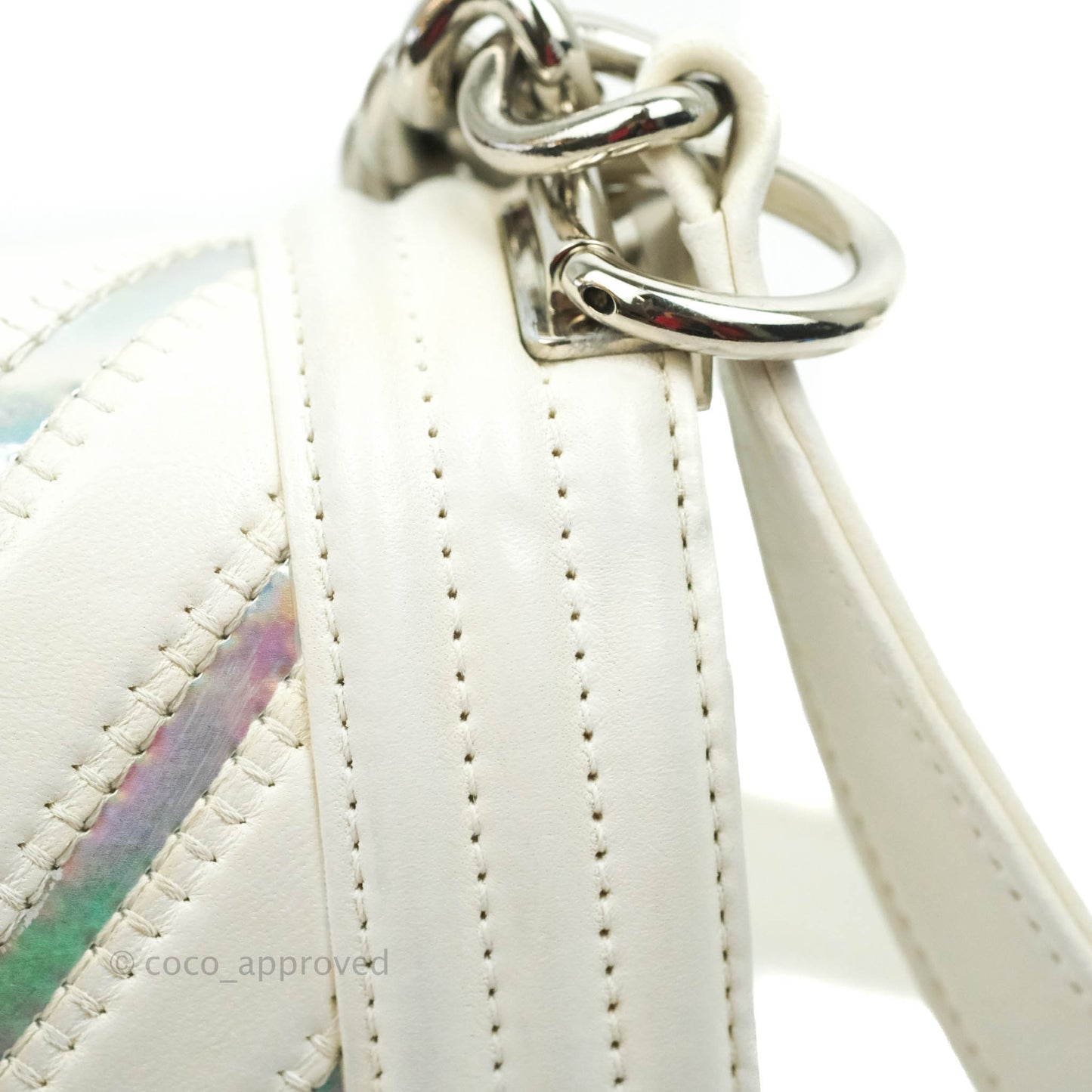 Chanel Quilted Medium Boy Flap Iridescent Chevron White Lambskin Silver Hardware