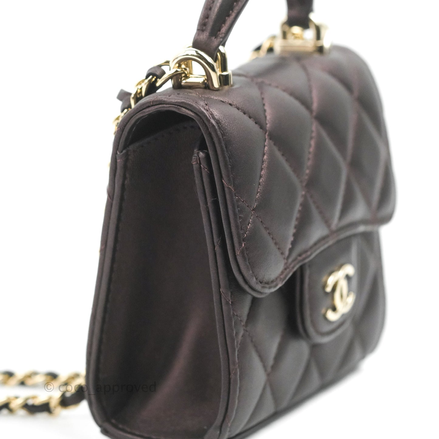 Chanel Mini Handle Clutch With Chain Iridescent Purple Lambskin Gold Hardware
