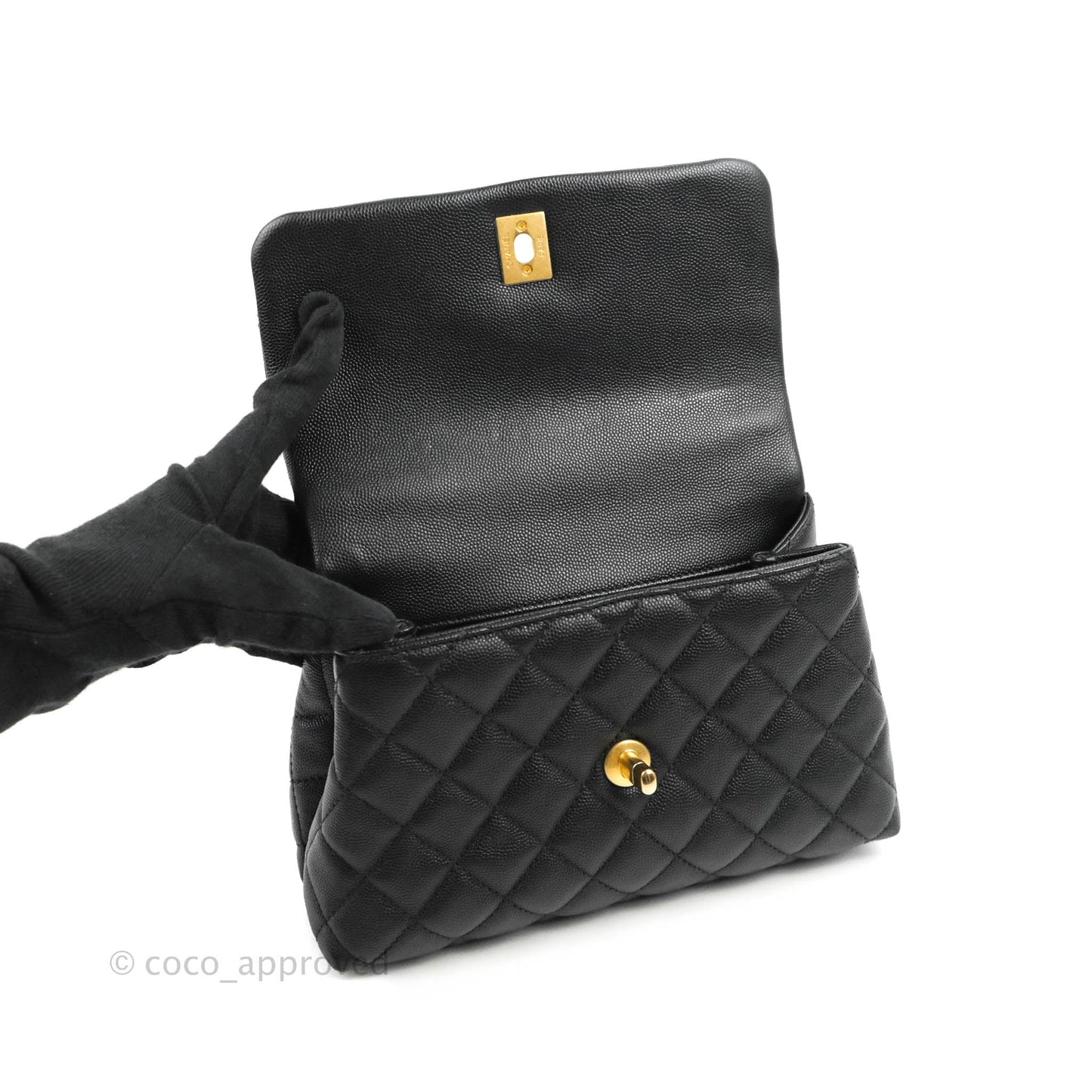 Chanel Small Coco Handle Black Caviar Aged Gold Hardware