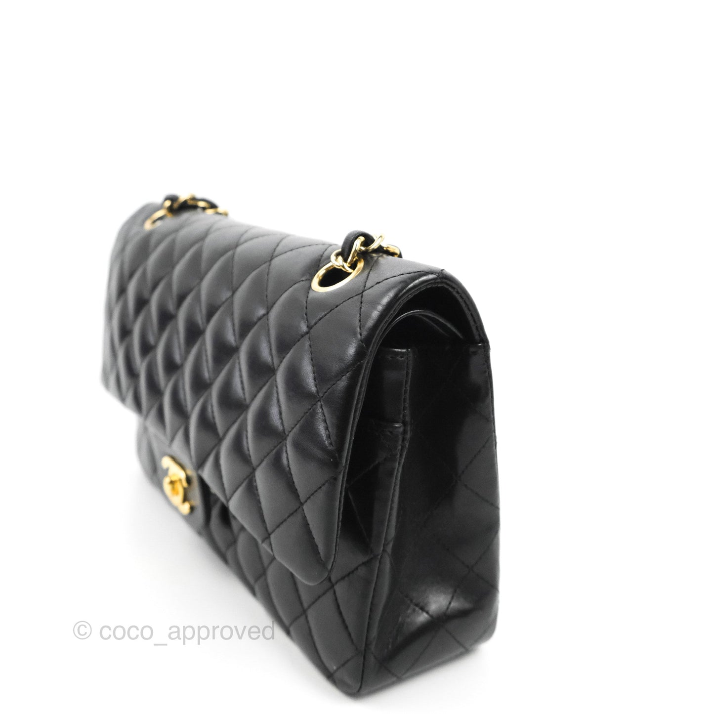 Chanel Classic M/L Medium Flap Quilted Black Lambskin Gold Hardware