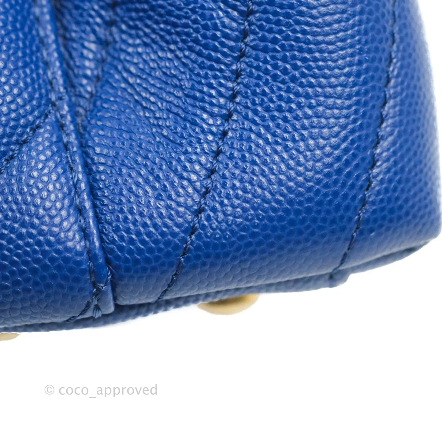 Chanel Small Coco Handle Chevron Blue Caviar Aged Gold Hardware