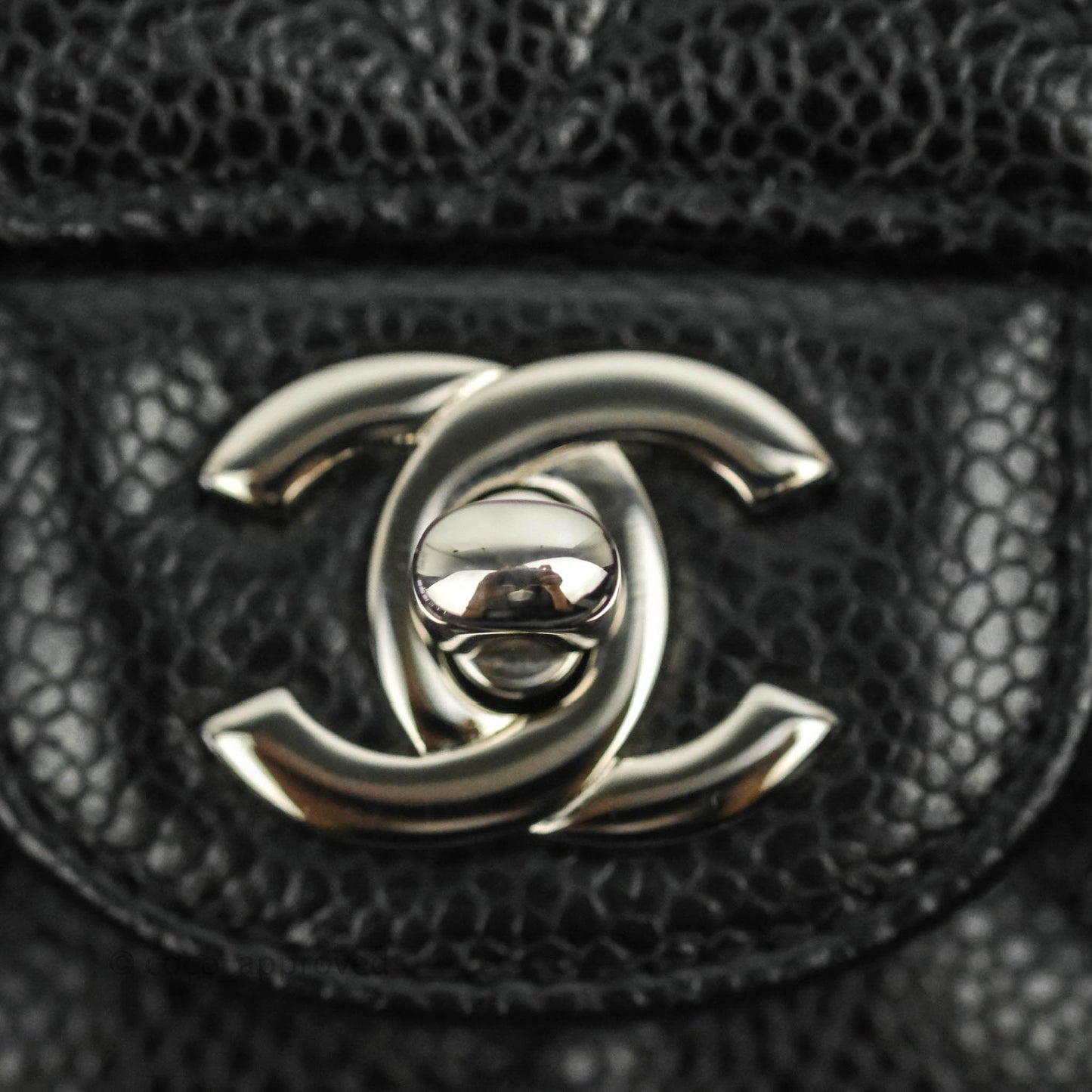 Chanel Classic M/L Medium Double Flap Bag Black Caviar Silver Hardware