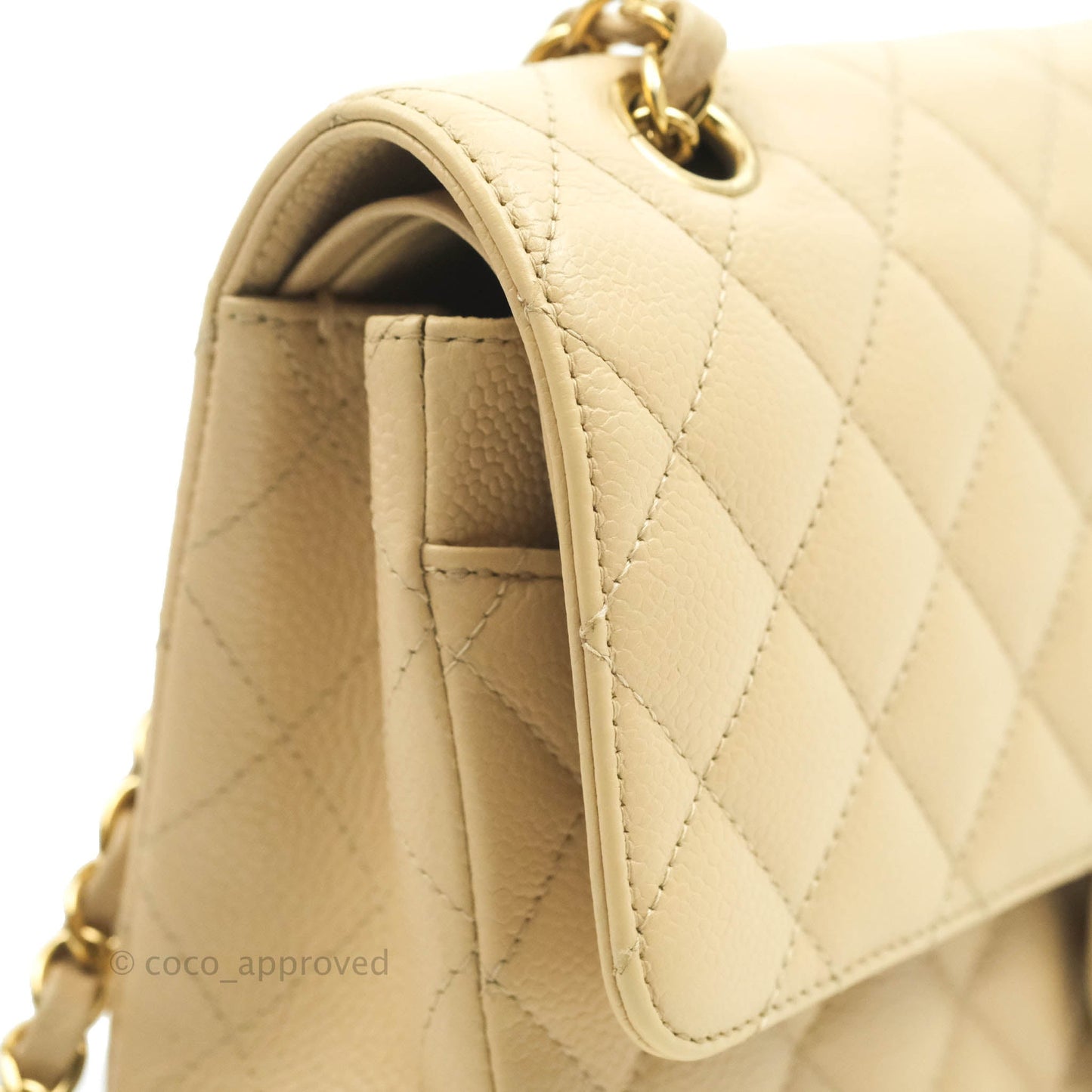 Chanel Classic Medium Flap Quilted Beige Caviar Gold Hardware