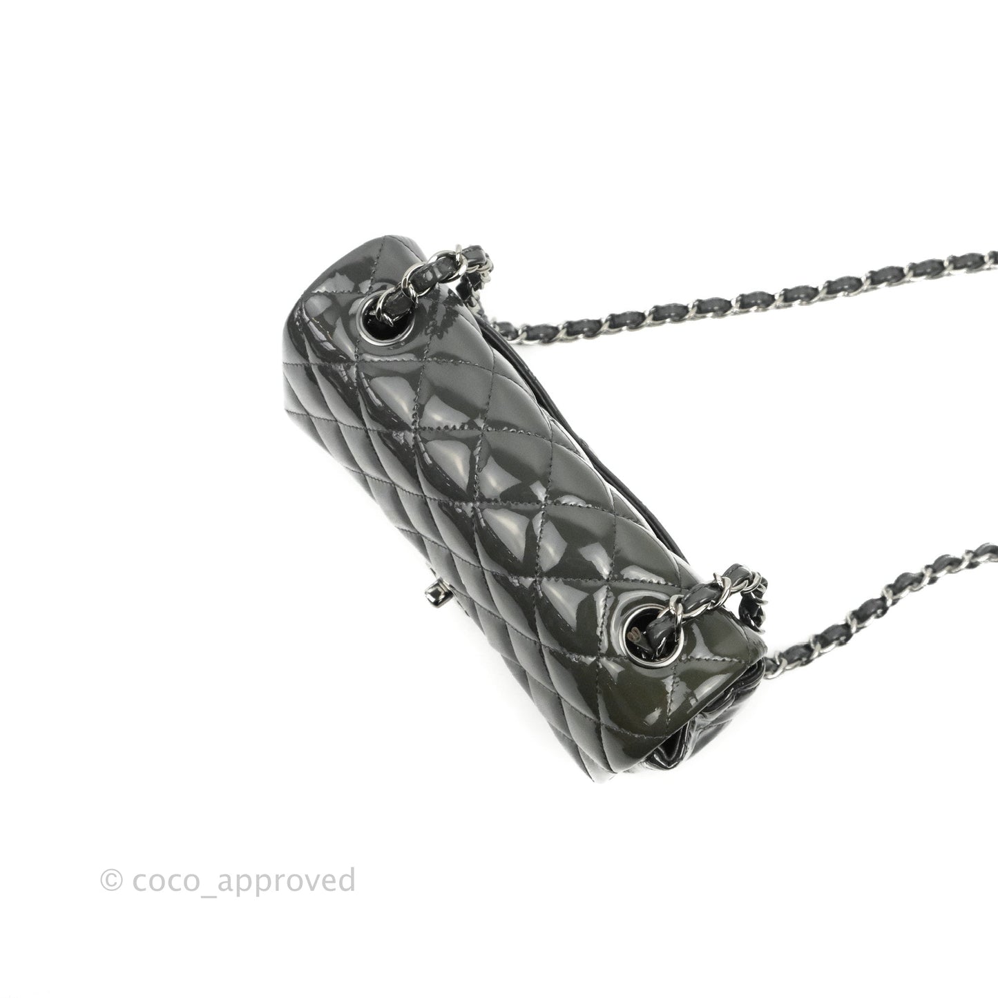 Chanel Quilted Mini Rectangular Dark Grey Patent Silver Hardware