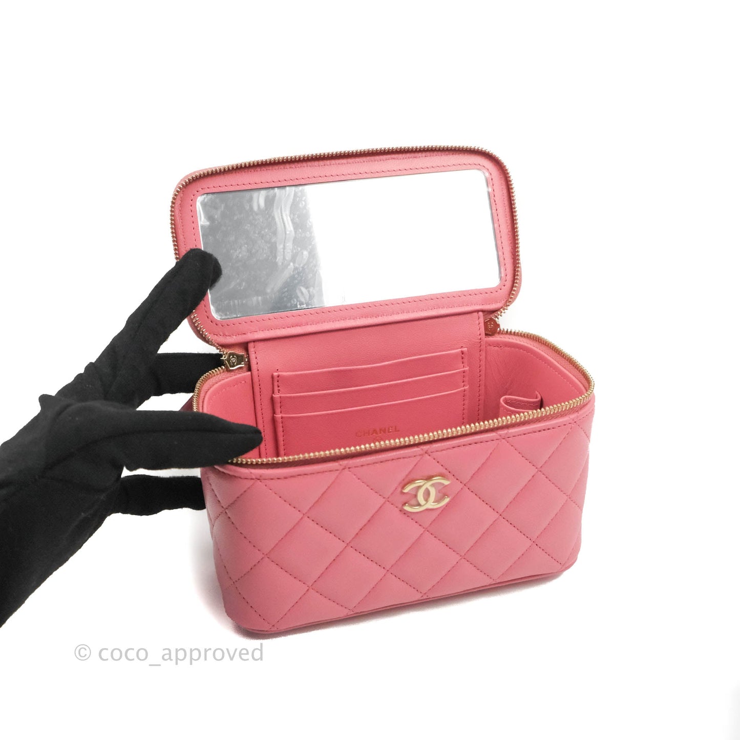 Chanel Vanity Rectangular Top Handle Pink Lambskin Gold Hardware