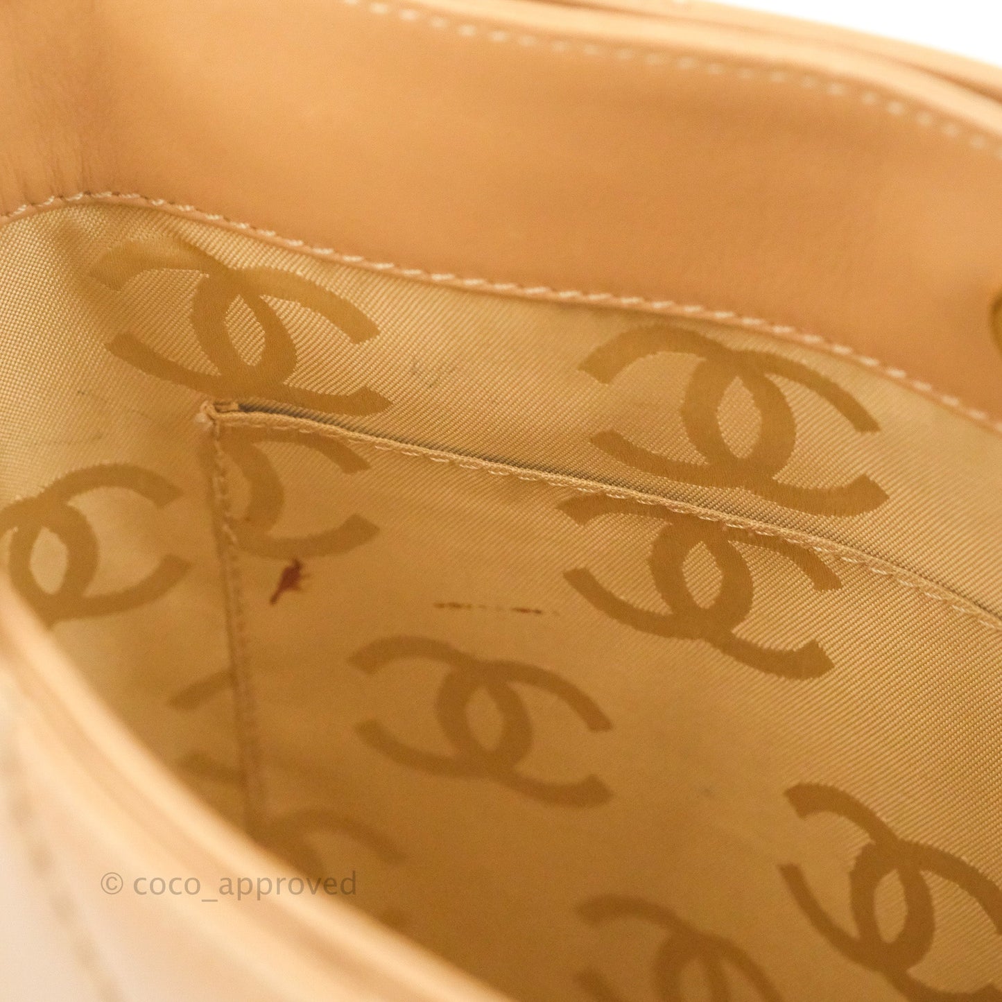 Chanel Vintage Quilted CC Tote Bag Beige Calfskin Gold Hardware