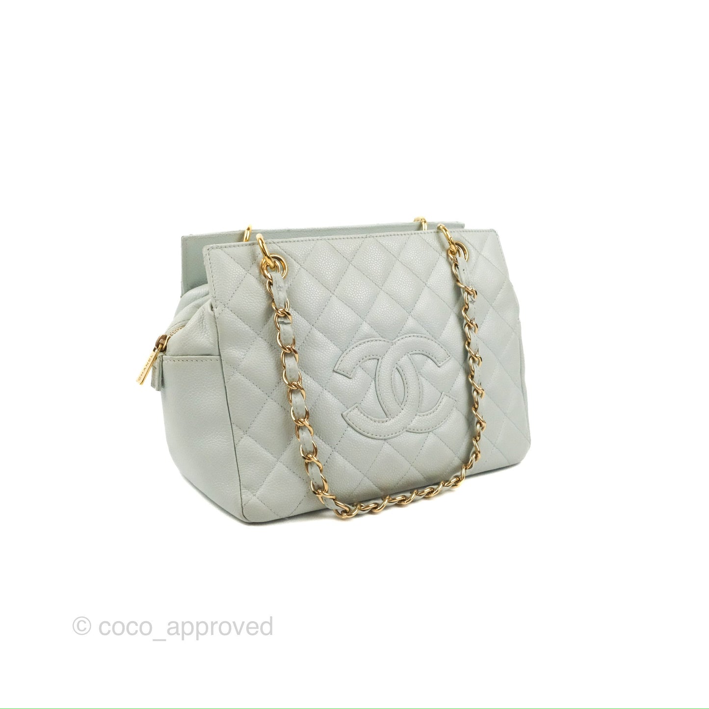 Chanel PTT Petite Timeless Shopping Tote Bag Light Tiffany Blue Caviar Gold Hardware