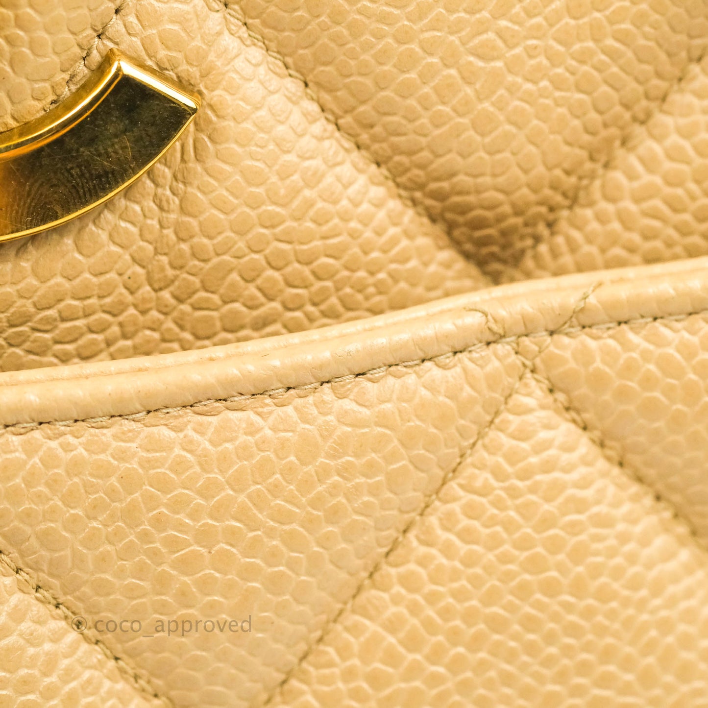 Chanel Vintage CC Quilted Tote Dark Beige Caviar 24K Gold Hardware