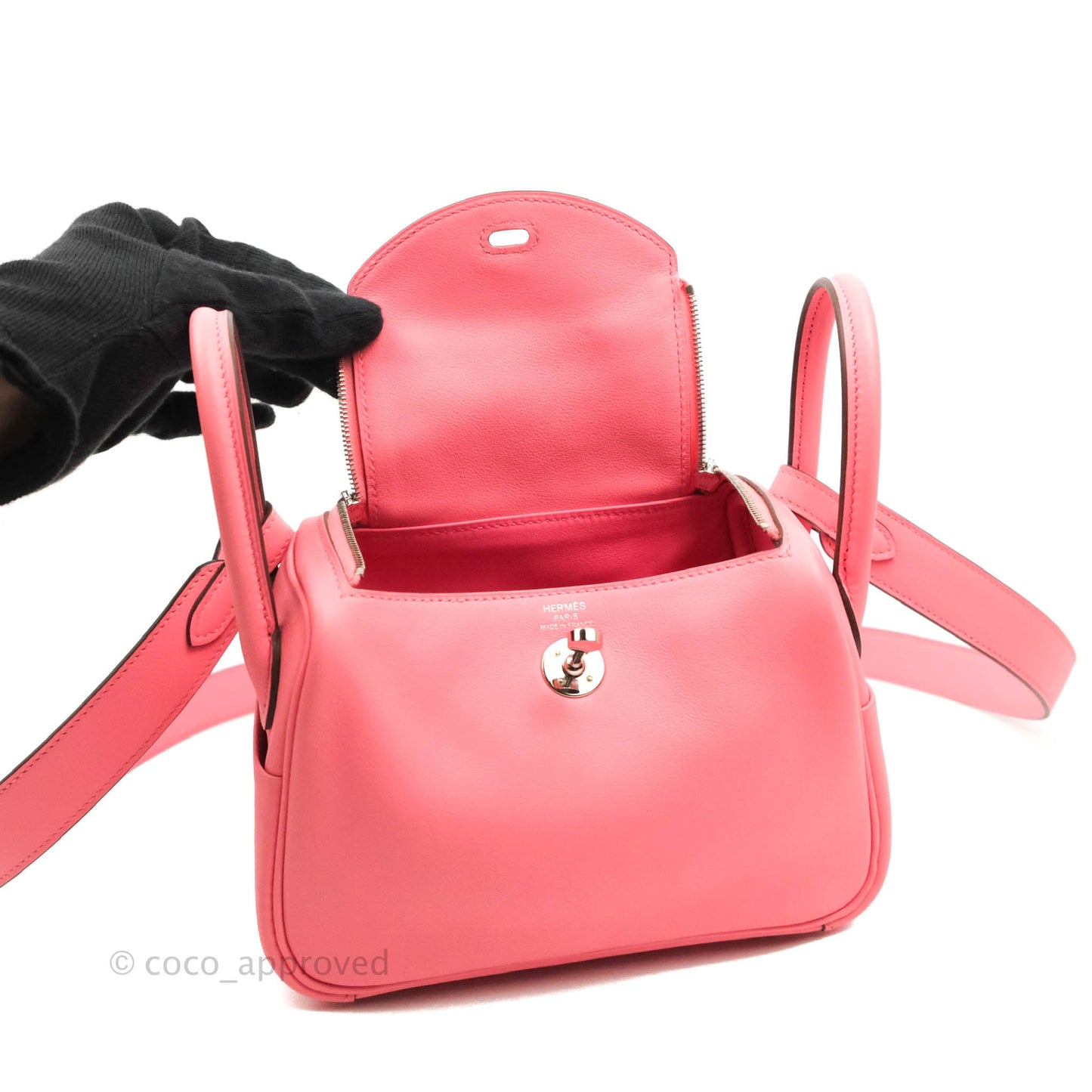 Hermès Mini Lindy 20 Rose Ete Swift Palladium Hardware