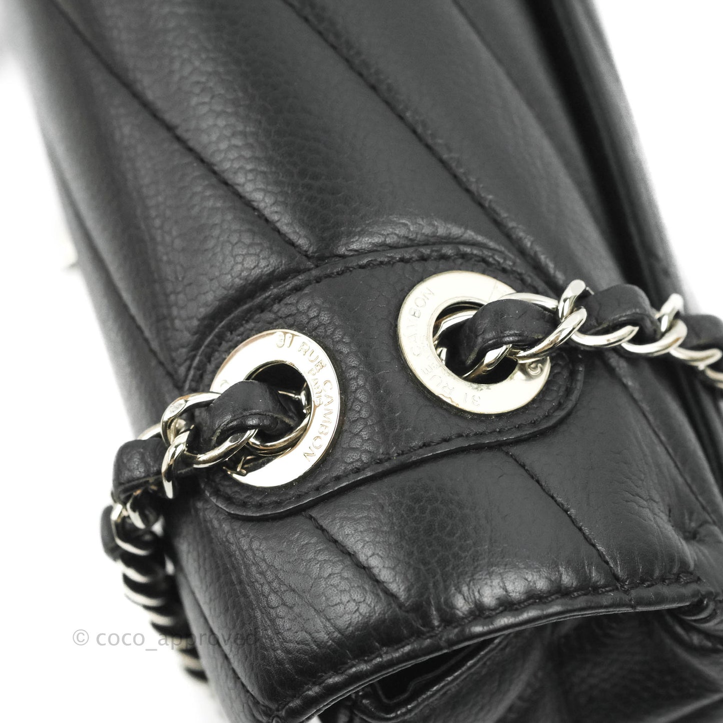 Chanel Medium Chevron Quilted Flap Black Grained Calfskin Silver Hardware