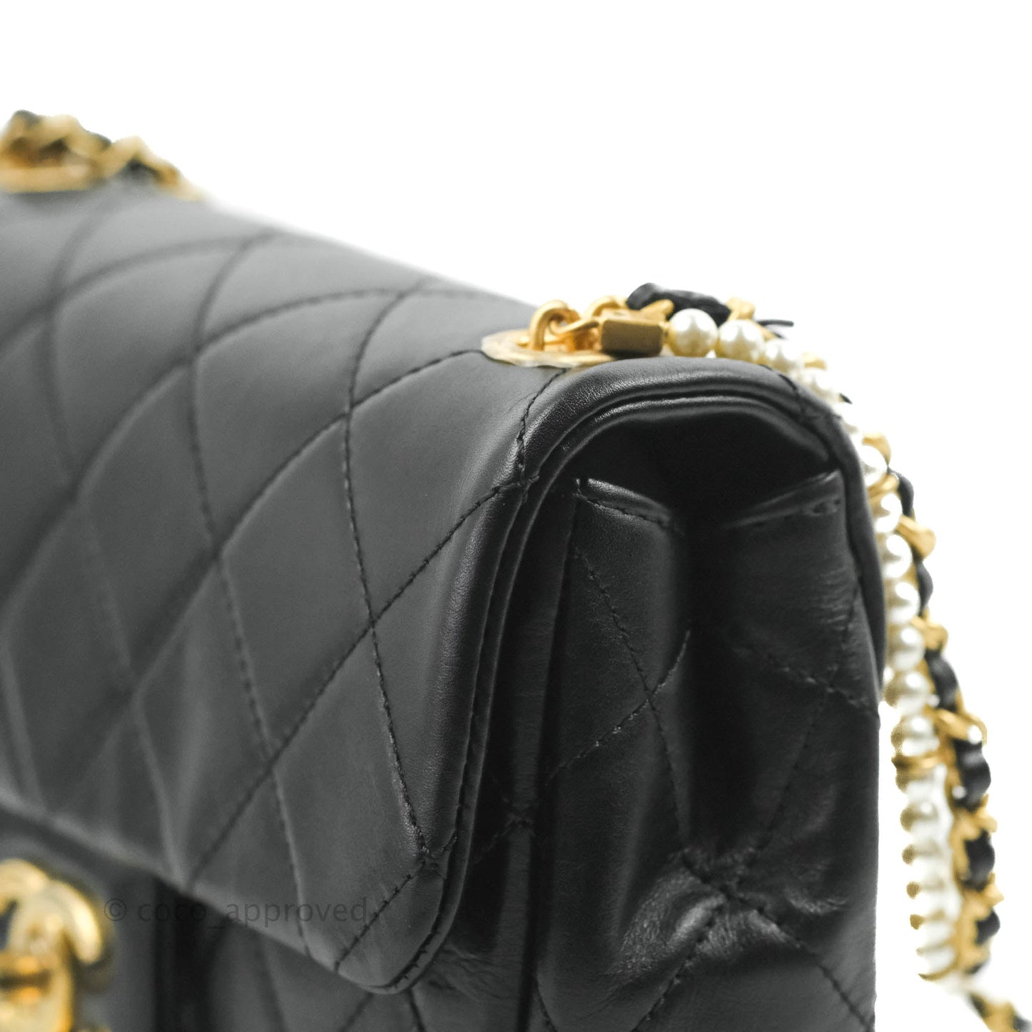 Chanel Quilted Small Crystal Pearls Flap Black Calfskin Gold Hardware 20K