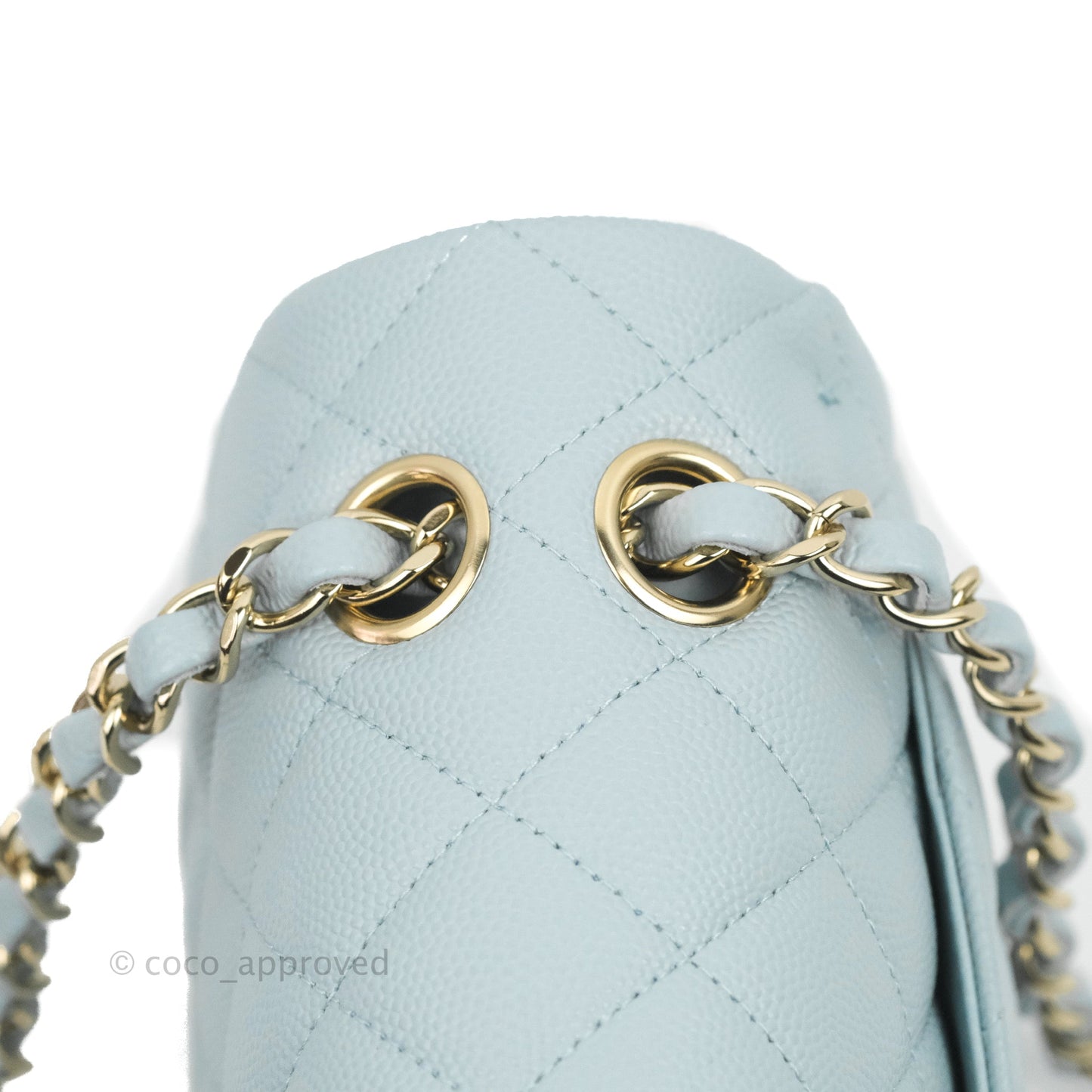 Chanel Small Classic Quilted Flap Light Blue Caviar Gold Hardware