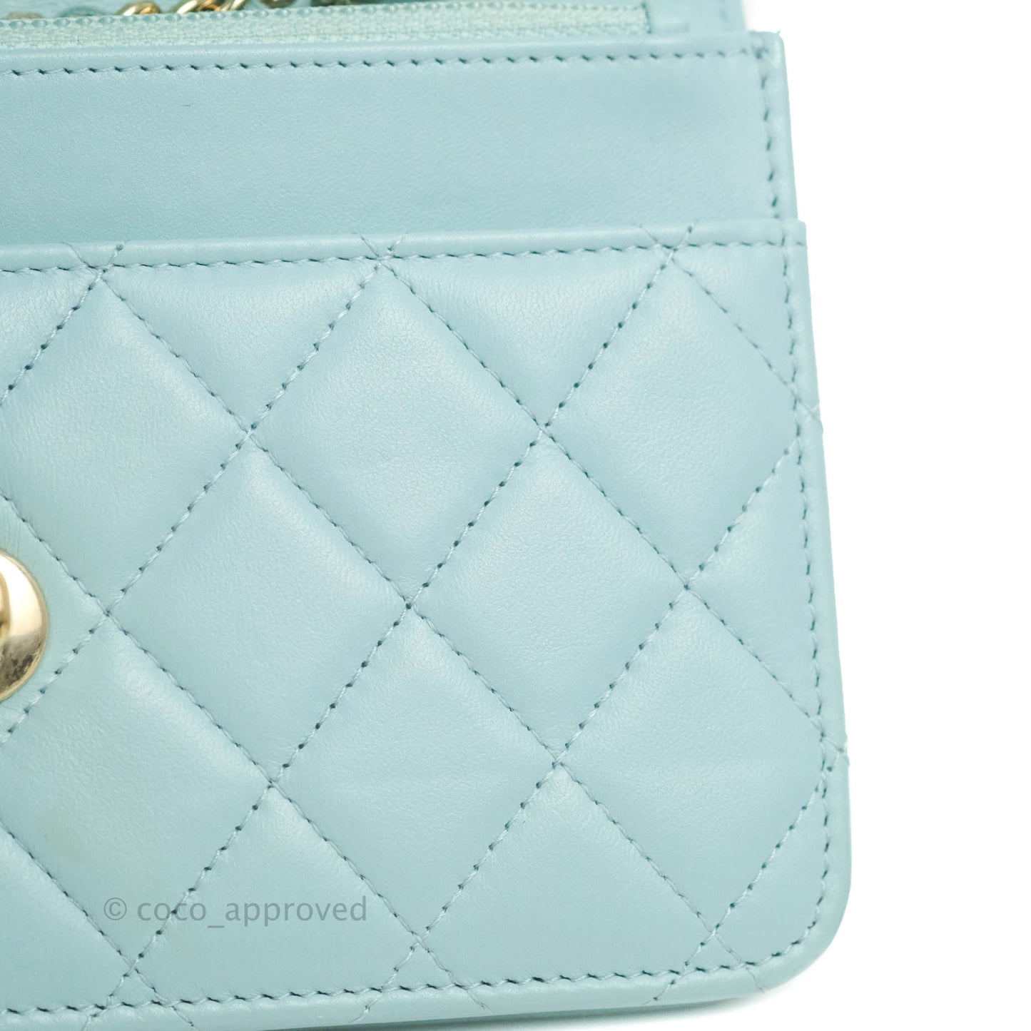 Chanel Trendy CC Quilted Wallet on Chain WOC Tiffany Blue Lambskin Gold Hardware