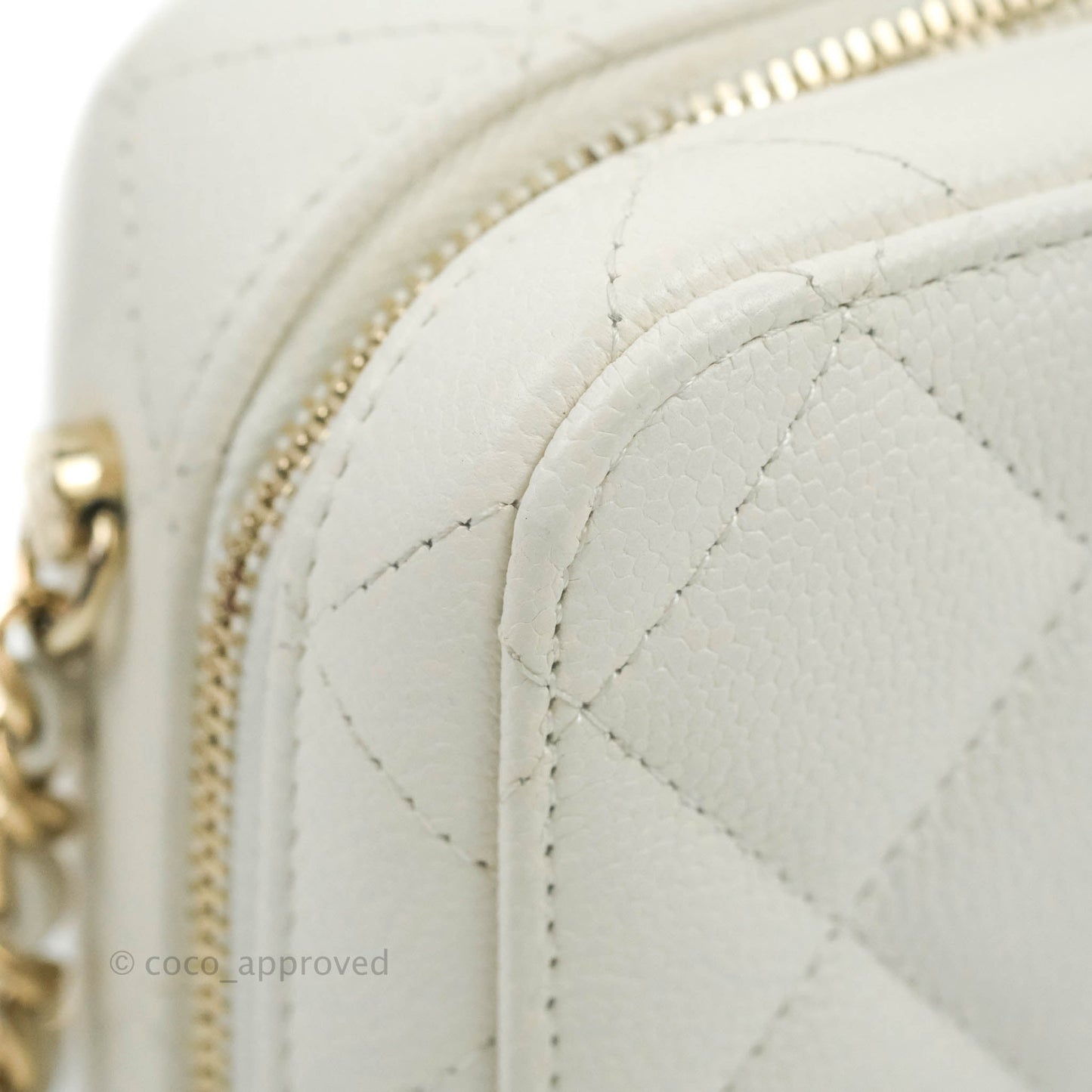 Chanel Quilted Top Handle Vanity White Caviar Gold Hardware