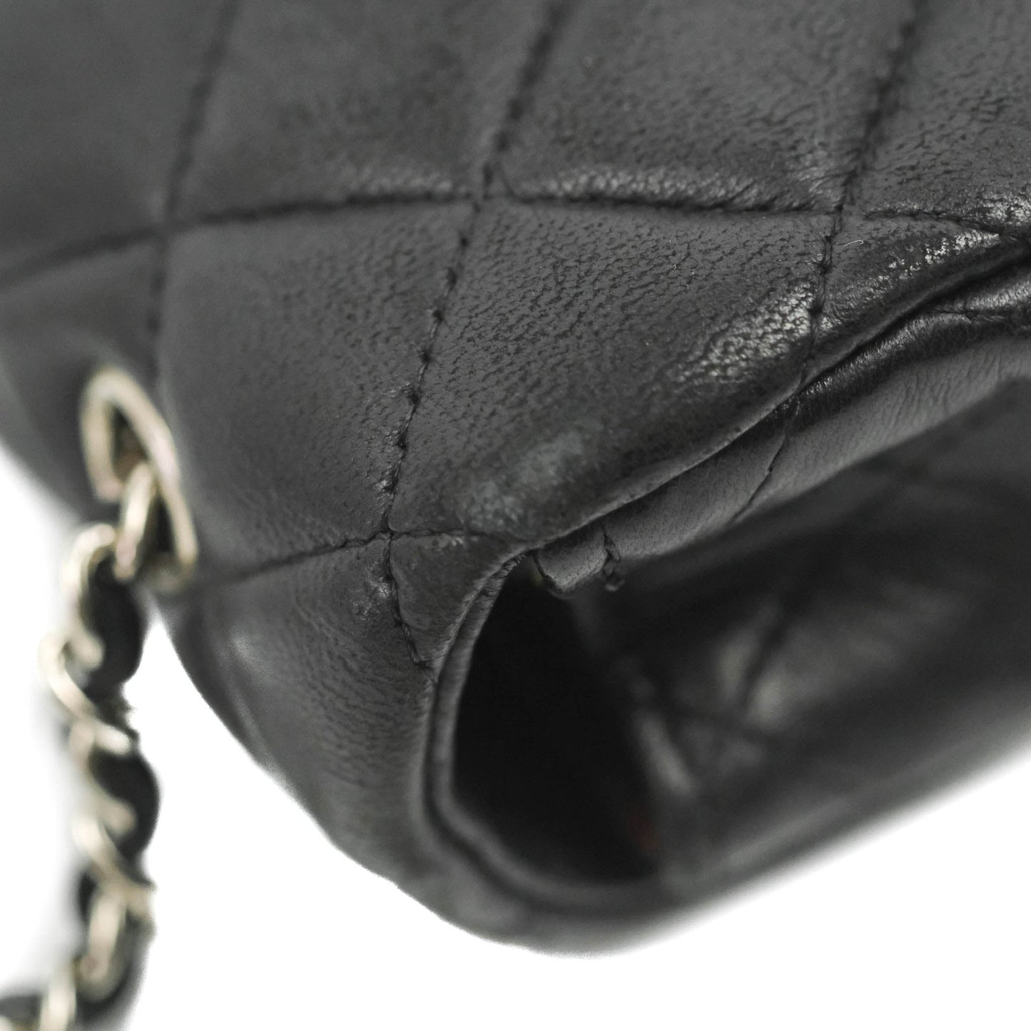 Chanel Quilted Extra Mini Rectangular Flap Black Lambskin Silver Hardware