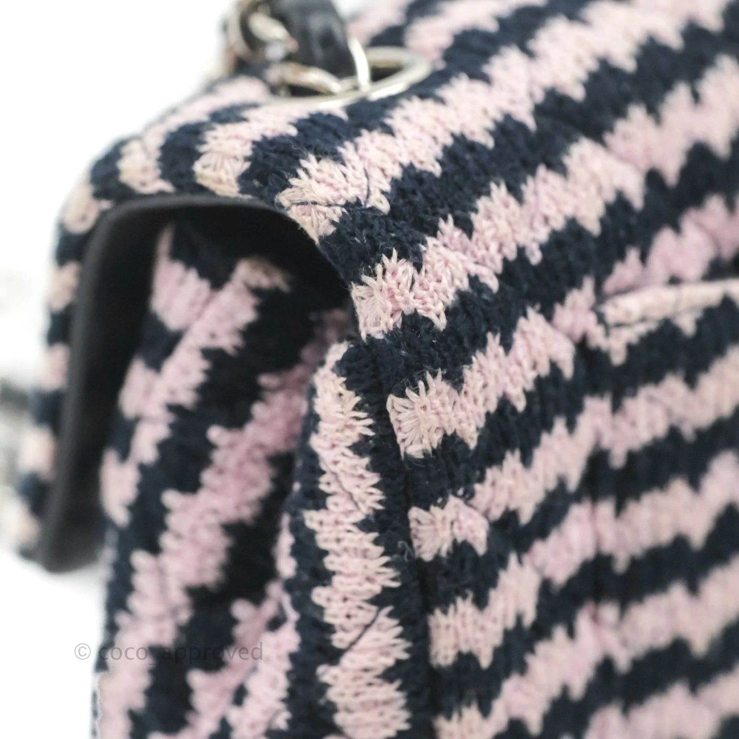 Chanel Mini Rectangular Flap Bag Navy Pink Striped Tweed Silver Hardware