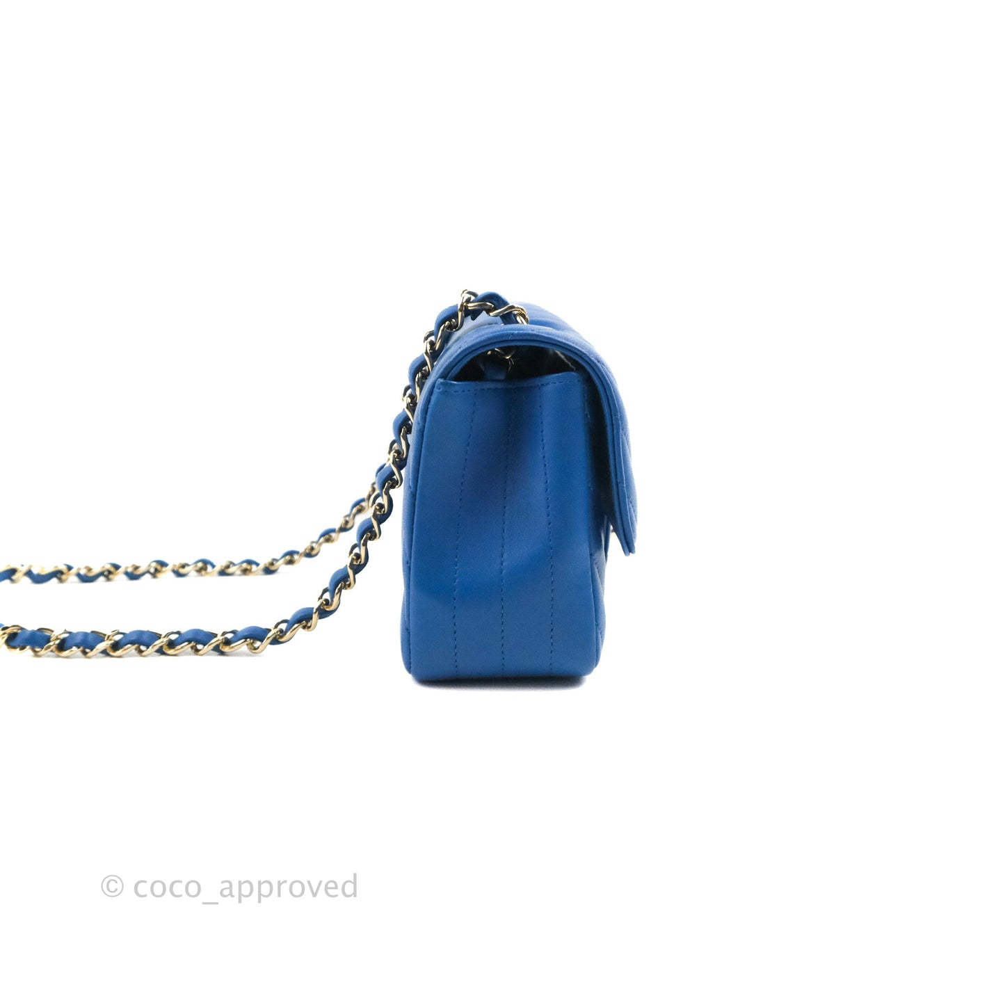 Chanel Chevron Mini Rectangular Flap Blue Lambskin Light Gold Hardware