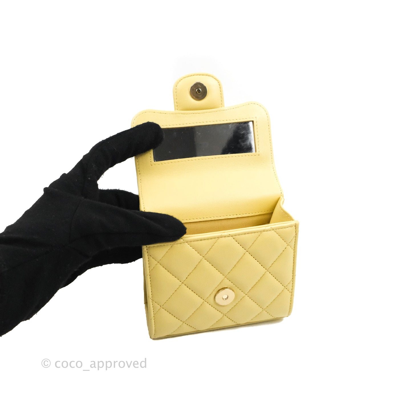 Chanel Mini Handle Clutch With Chain Yellow Lambskin Gold Hardware