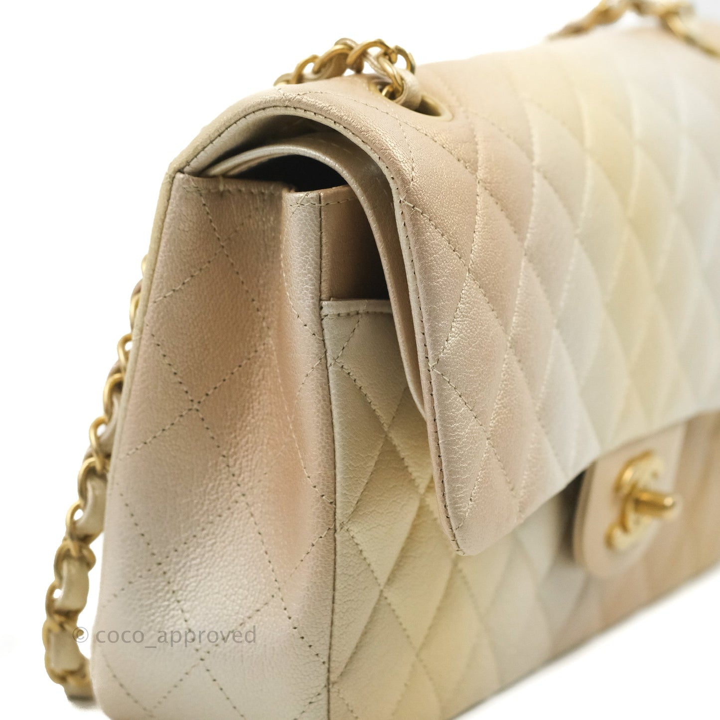 Chanel Classic Quilted M/L Medium Flap Ombre Metallic Goatskin Aged Gold Hardware