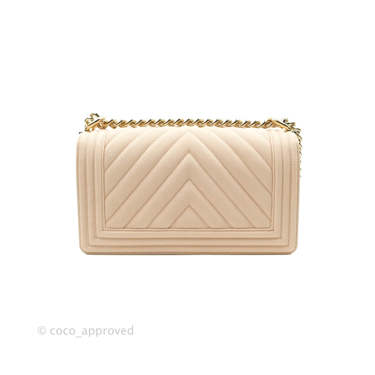 Chanel Quilted Medium Boy Light Pink Beige Caviar Gold Hardware 20A