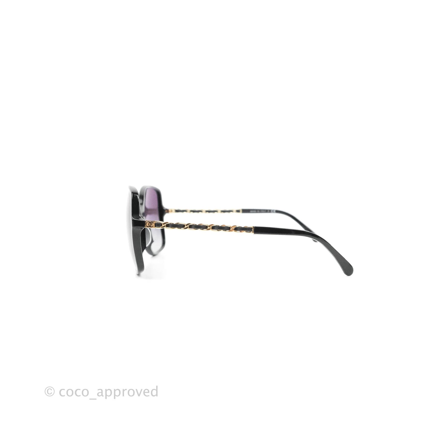 Chanel Black Acetate Frame Gradient Chain-Link Sunglasses Gold Tone