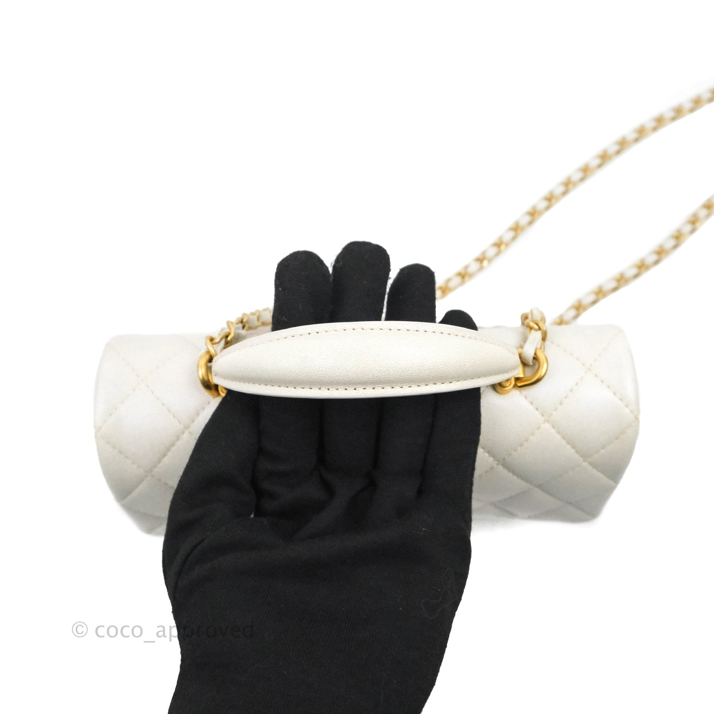 Chanel Top Handle Mini Rectangular Flap Bag Iridescent White Lambskin Aged Gold Hardware