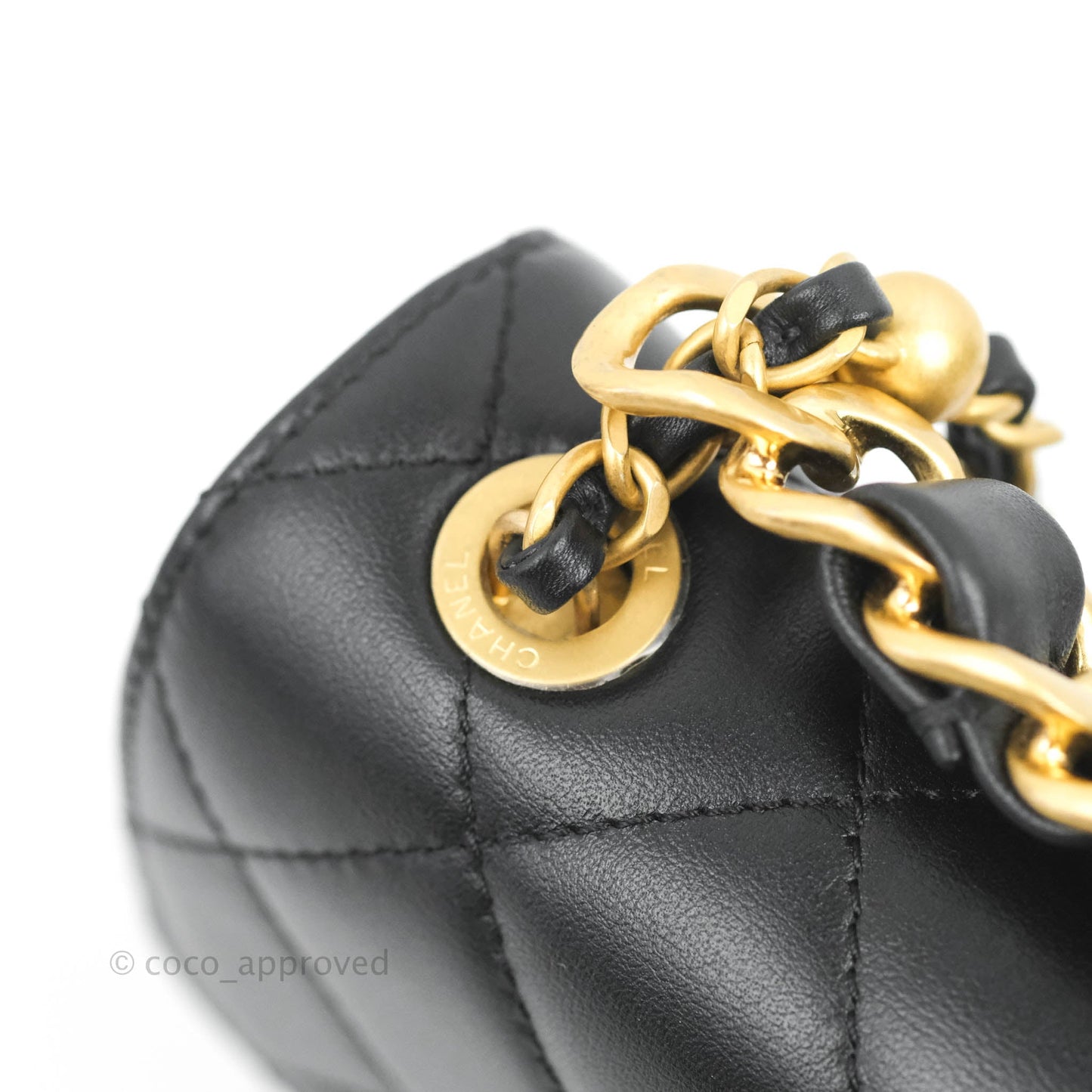 Chanel Small Chain Bar Flap Bag Black Calfskin Aged Gold Hardware