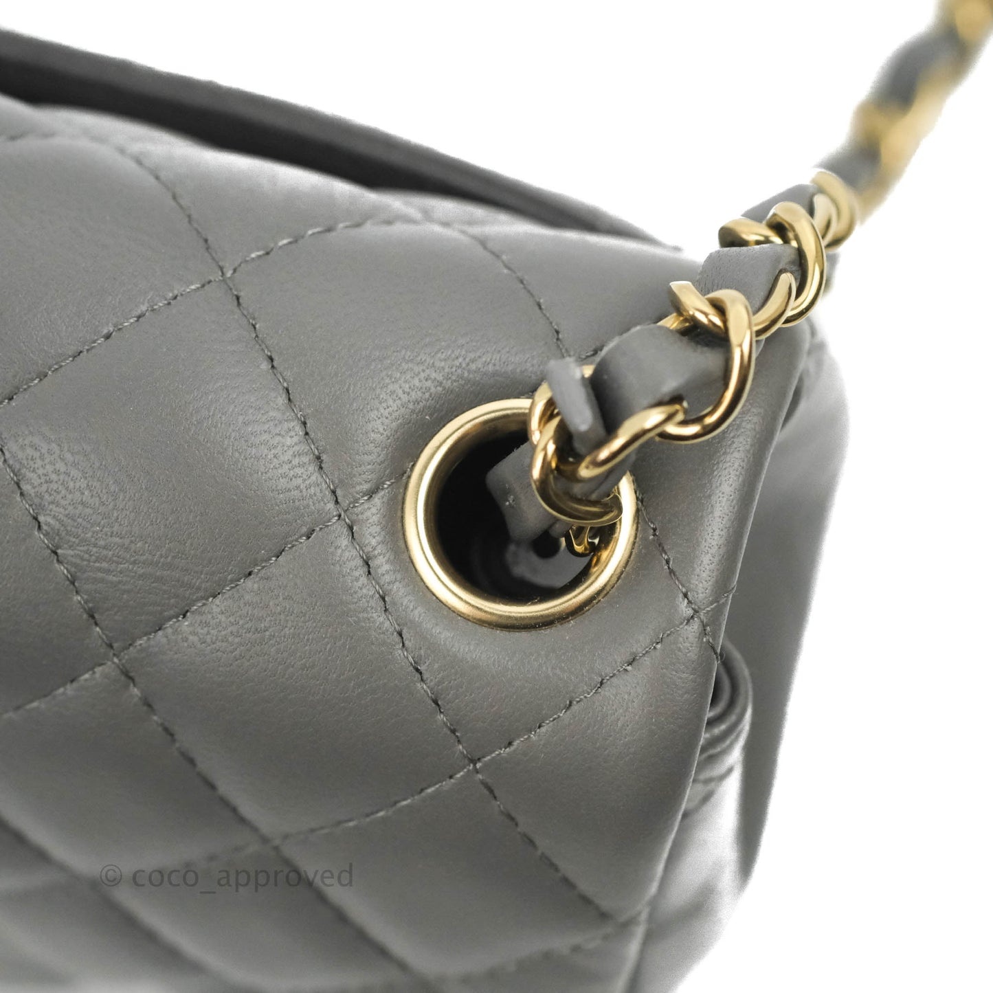 Chanel Quilted Mini Square Grey Lambskin Gold Hardware