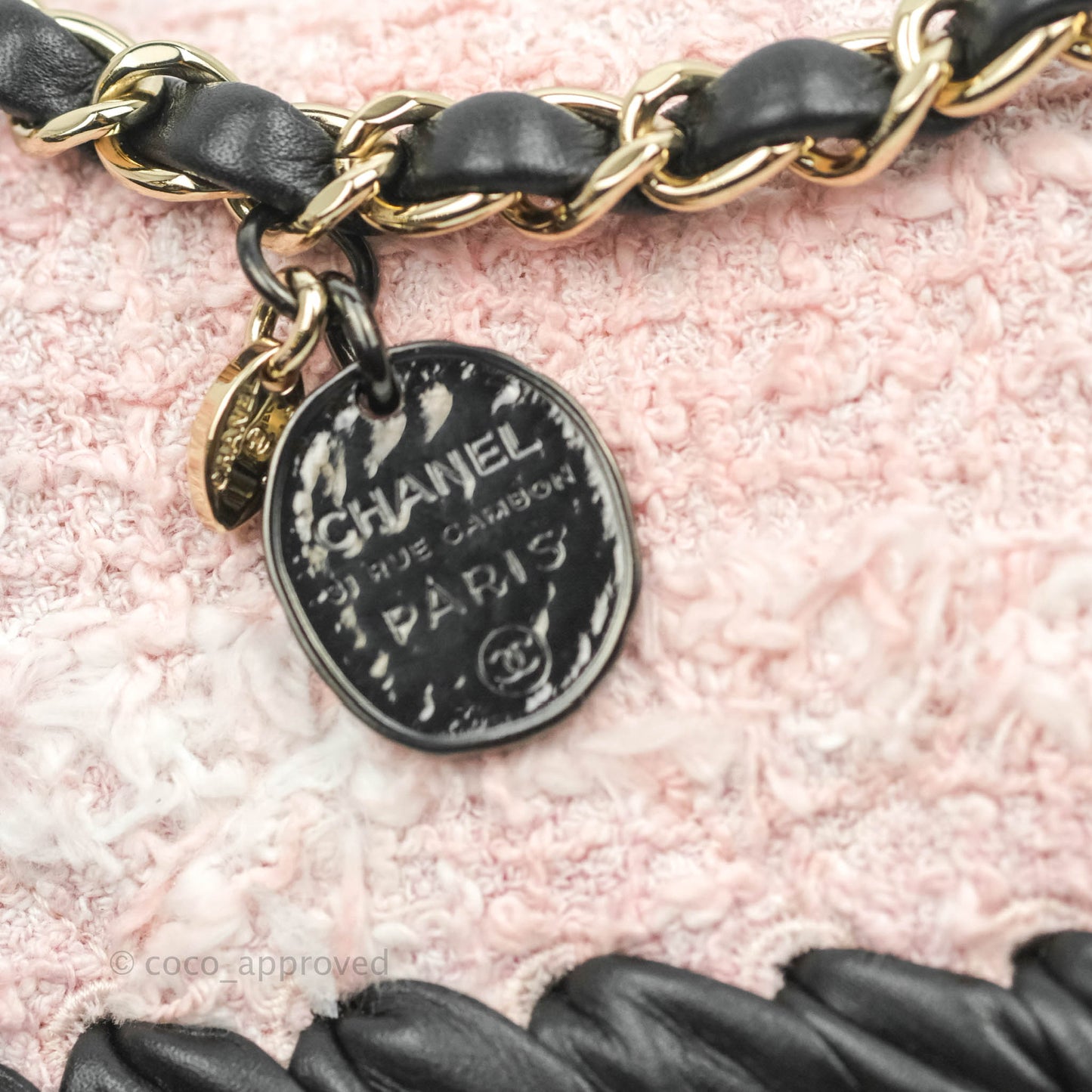 Chanel Mini My Own Frame Flap Pink White Tweed Braided Calfskin 22S