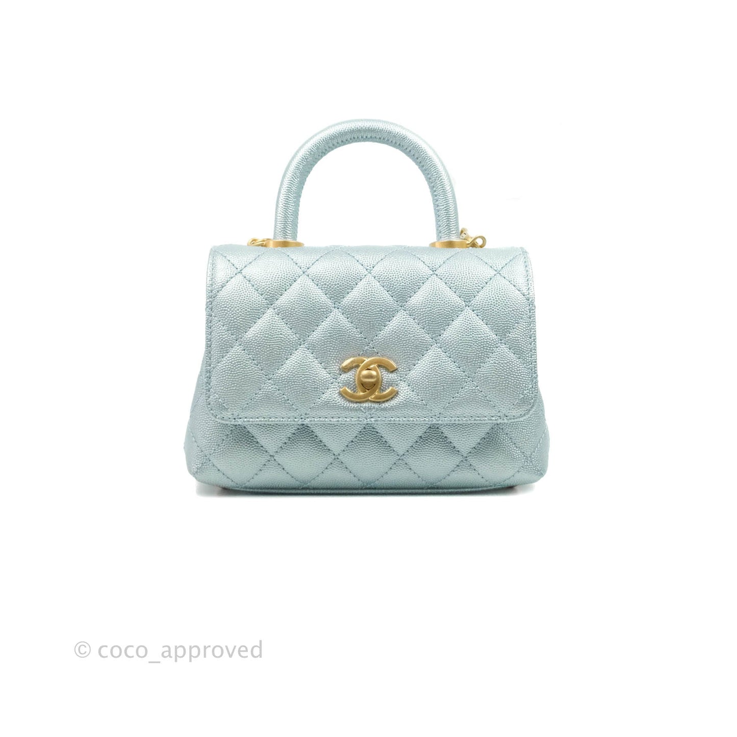 Chanel Mini Coco Handle Quilted Iridescent Blue Caviar Gold Hardware