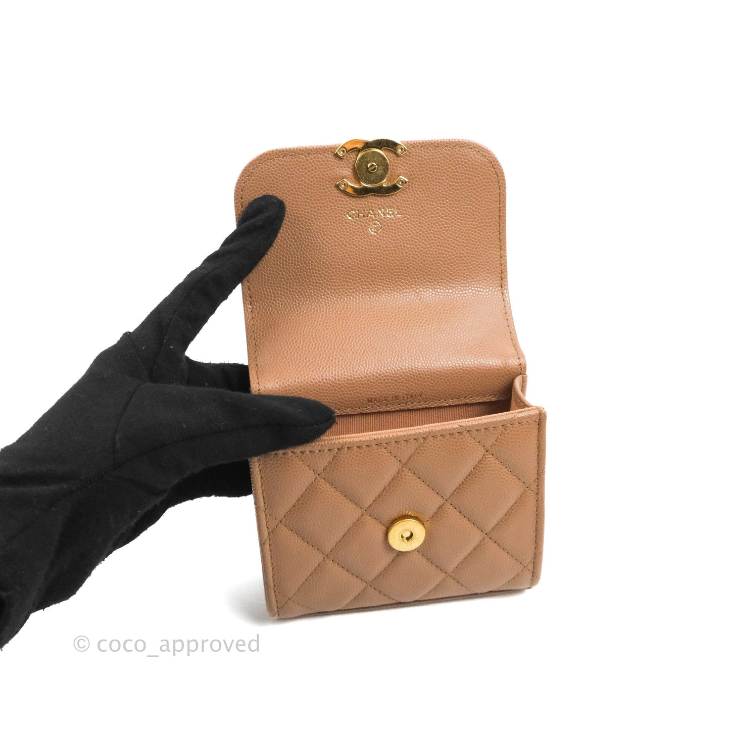 Chanel CC Chain Clutch with Chain Beige Caviar Gold Hardware