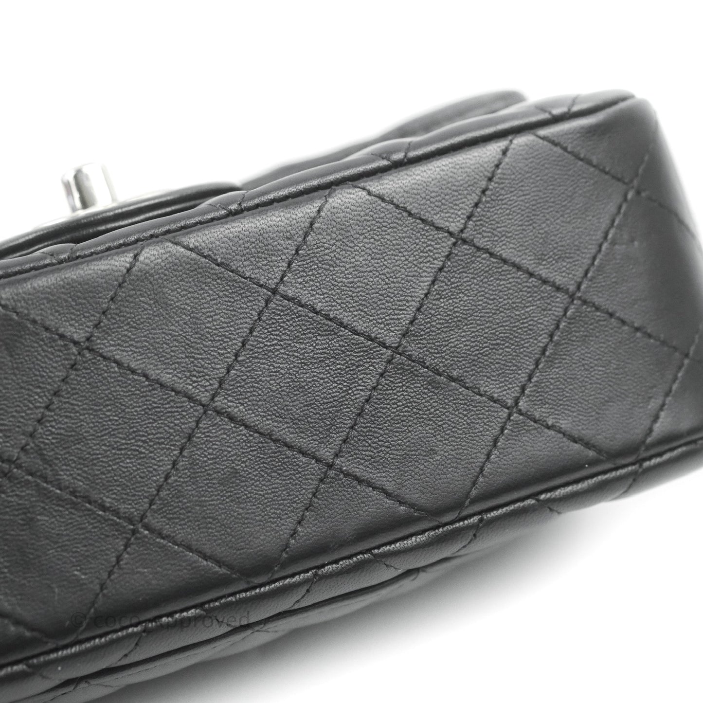 Chanel Quilted Mini Rectangular Flap Black Lambskin Silver Hardware
