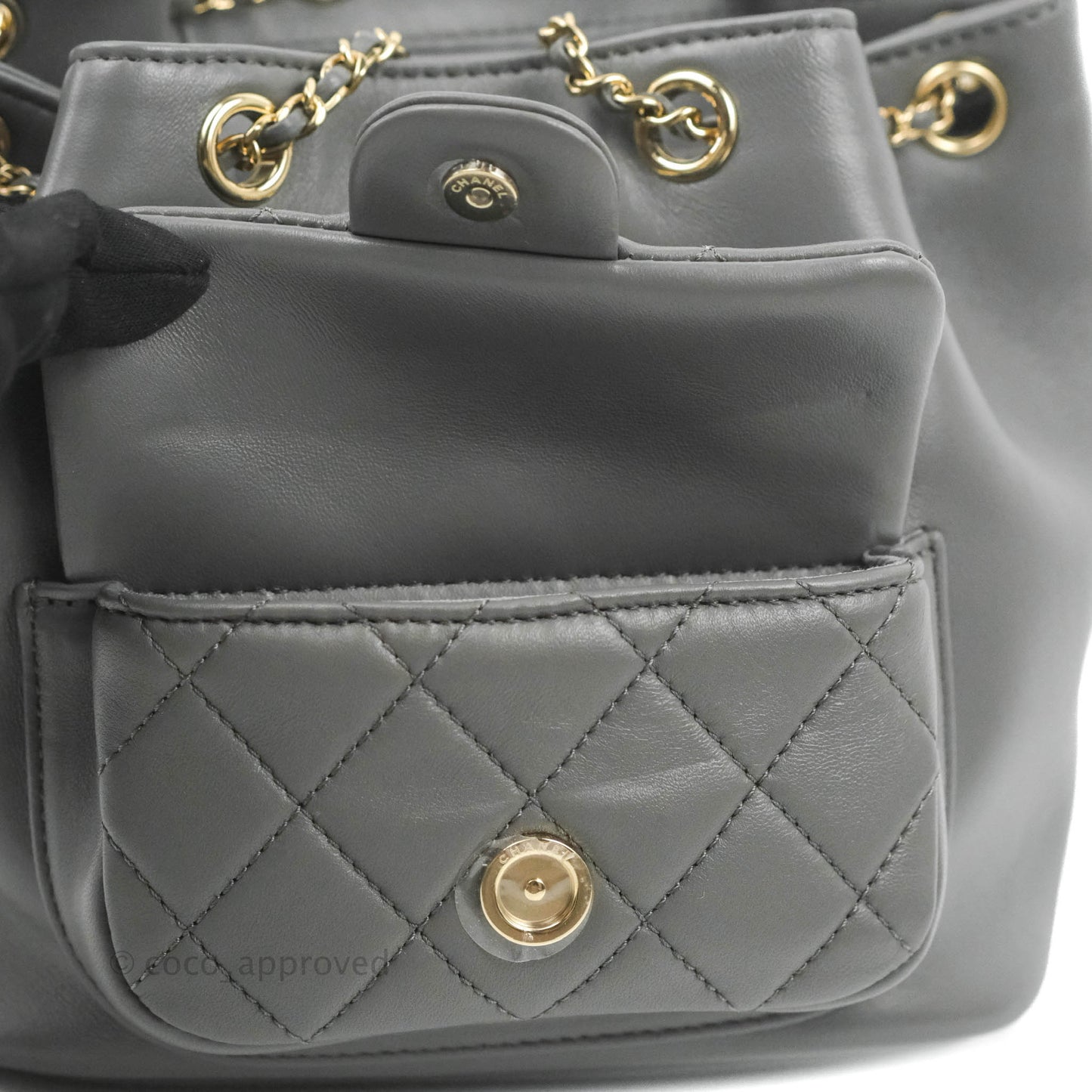 Chanel Quilted Small Duma Drawstring Backpack Grey Lambskin Gold Hardware 22A