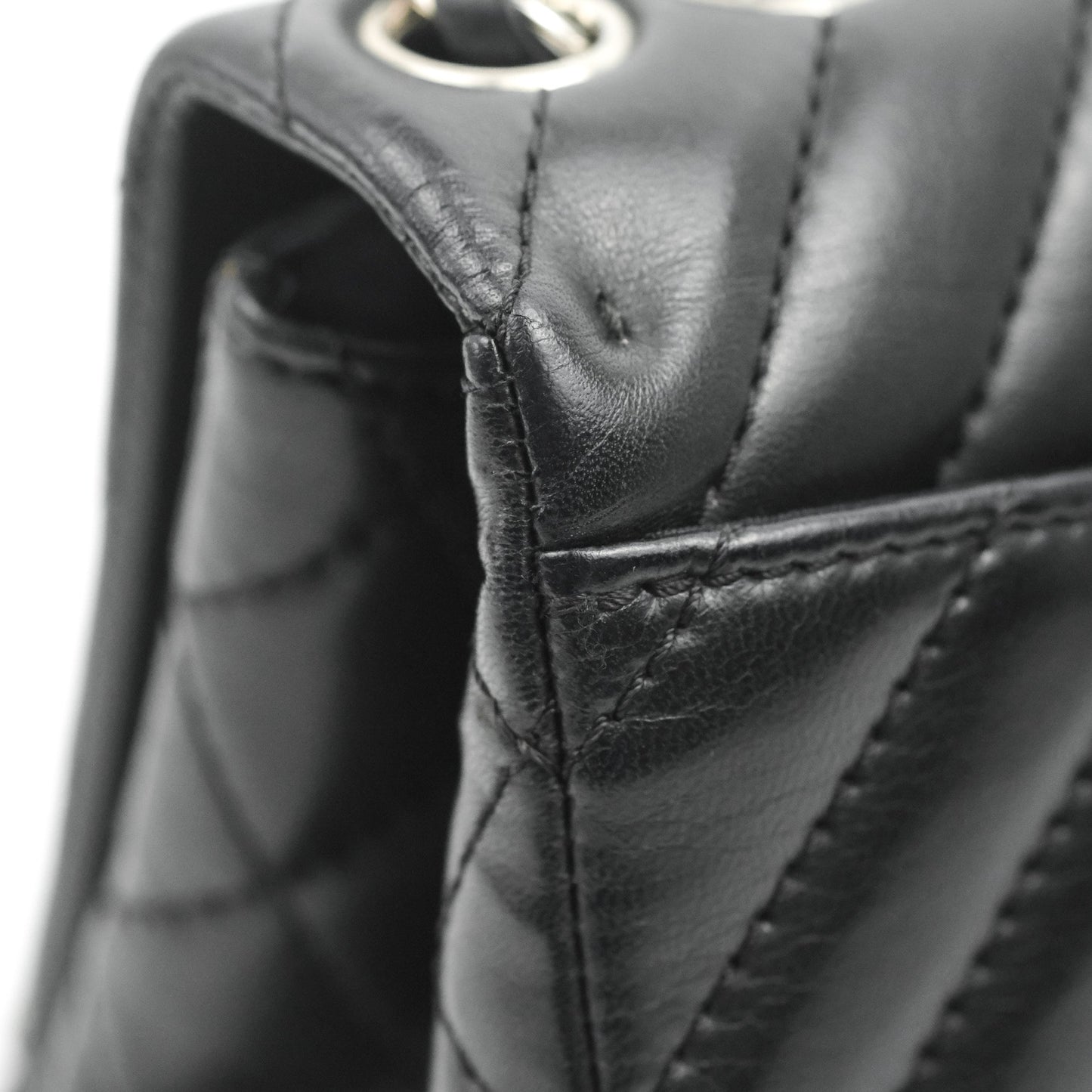Chanel Surpique Chevron Medium Flap Black Silver Hardware