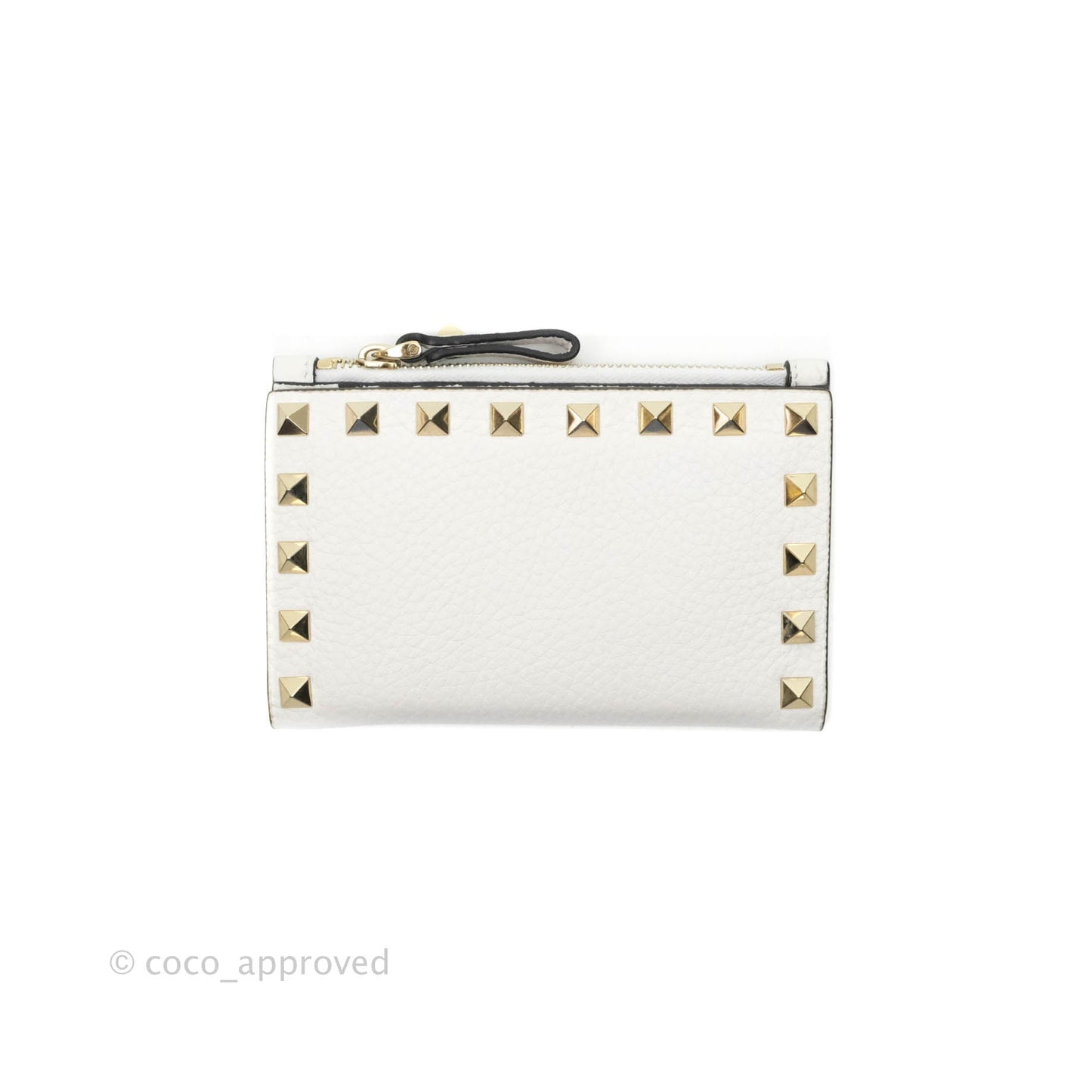 Valentino Garavani Shot Wallet White Grained Leather Gold Hardware