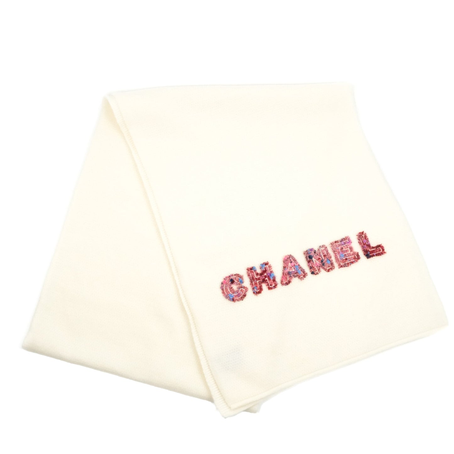 Chanel Cashmere Scarf With Chanel Tweed Logo Ivory