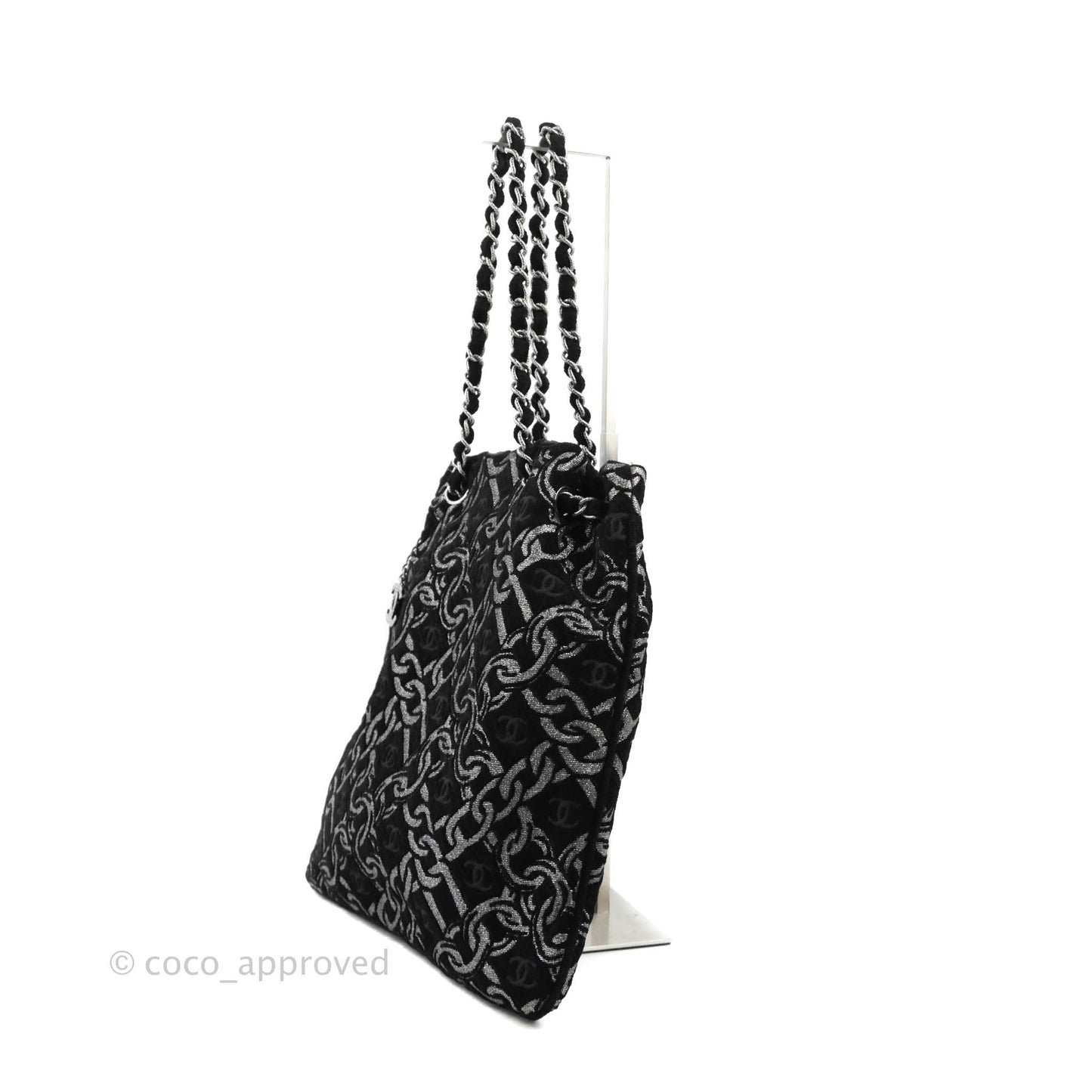 Chanel CC Chain Print Tote Bag Black/Silver Fabric Gun Metal